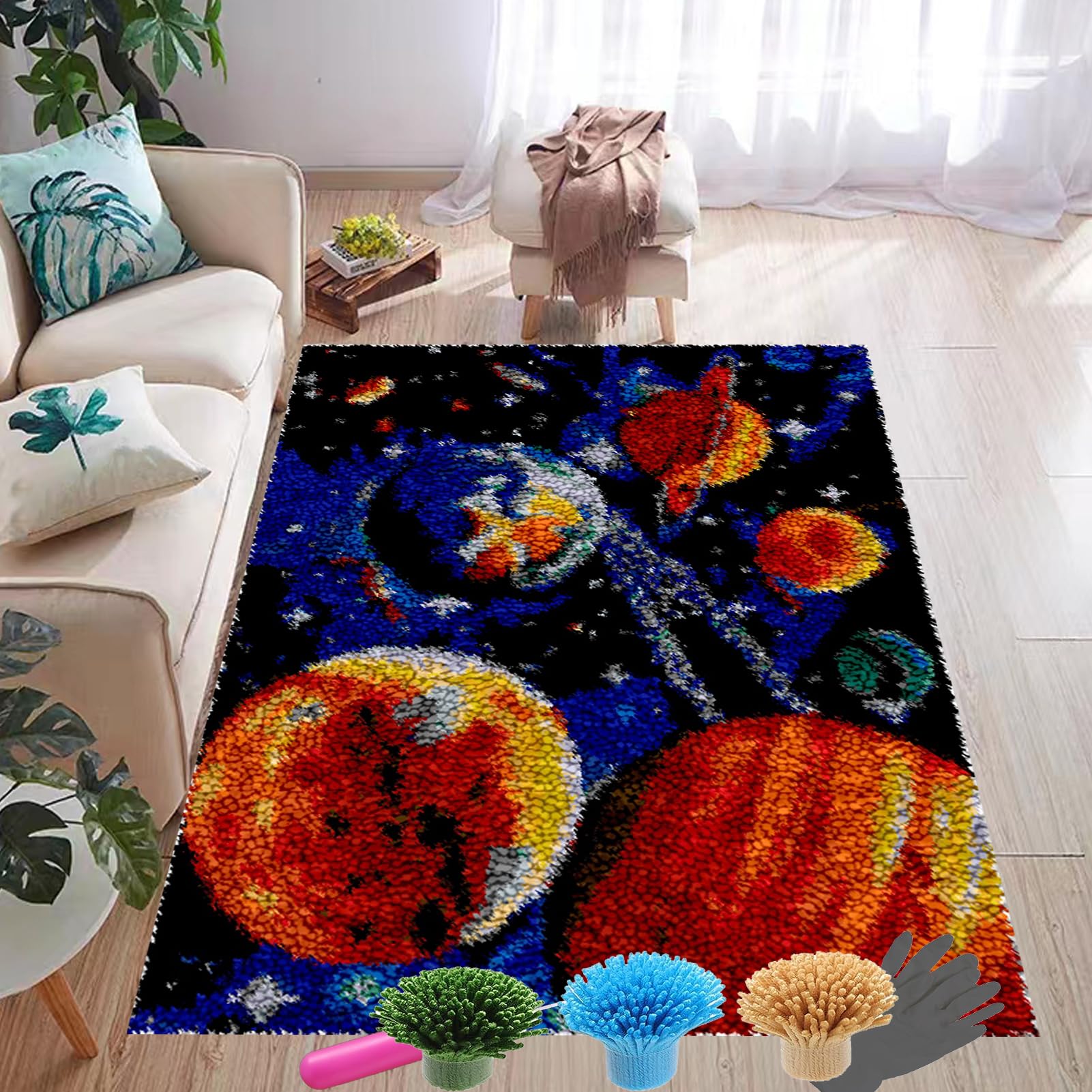 Décoration Intérieur Handmade Kit Crochet à Loquet Pour Tapis Géométrique - DIY Adultes Et Enfants - Décoration Maison - 50x38 Cm Tapis Géométrique DIY Décoration Intérieure