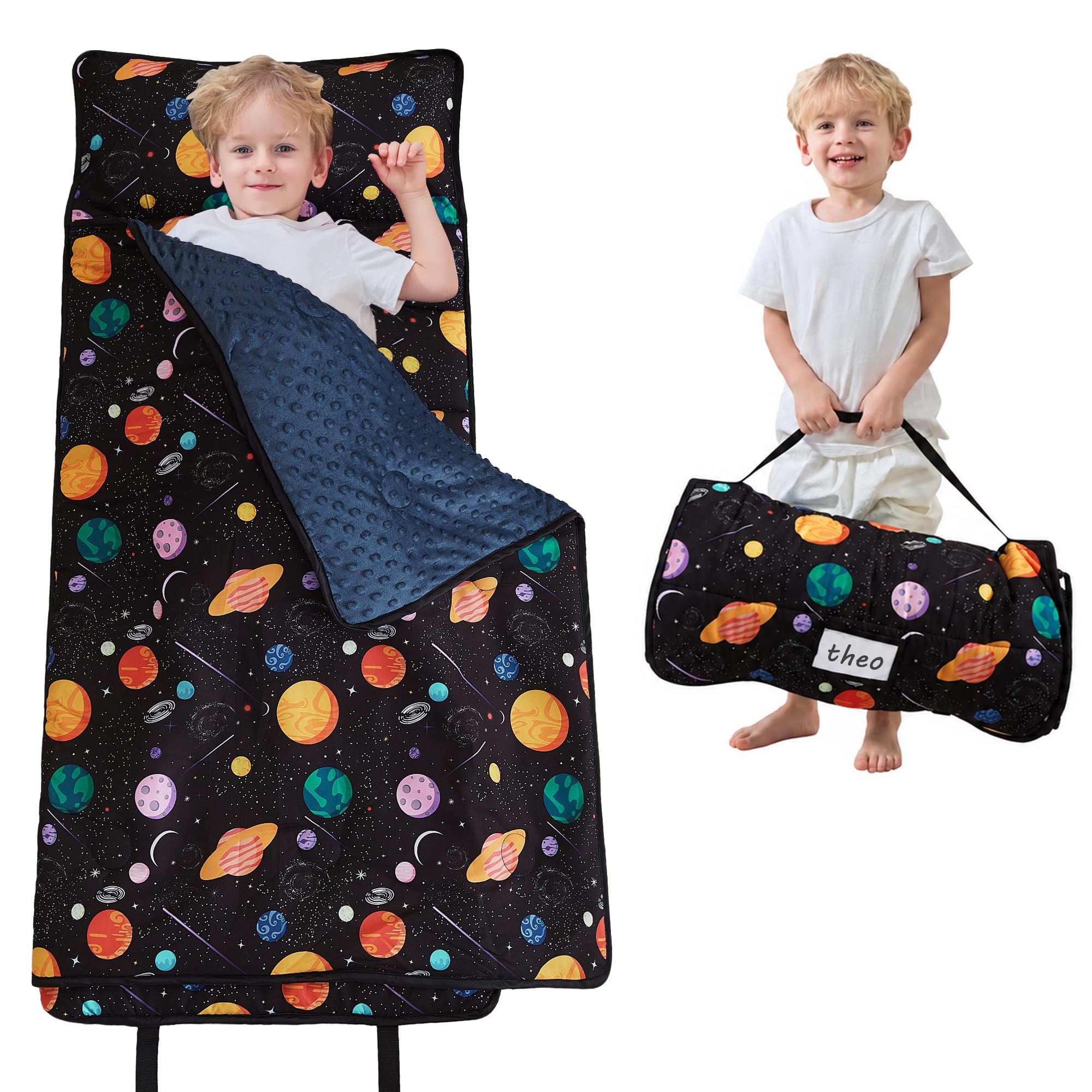 Lasoftan Toddler Nap Mat with Pillow and Blanket, Extra Large Rolled Napping Mats,Slumber Bags for Boys Girls,Kids Sleeping Bag for Daycare, Preschool Travel Camping