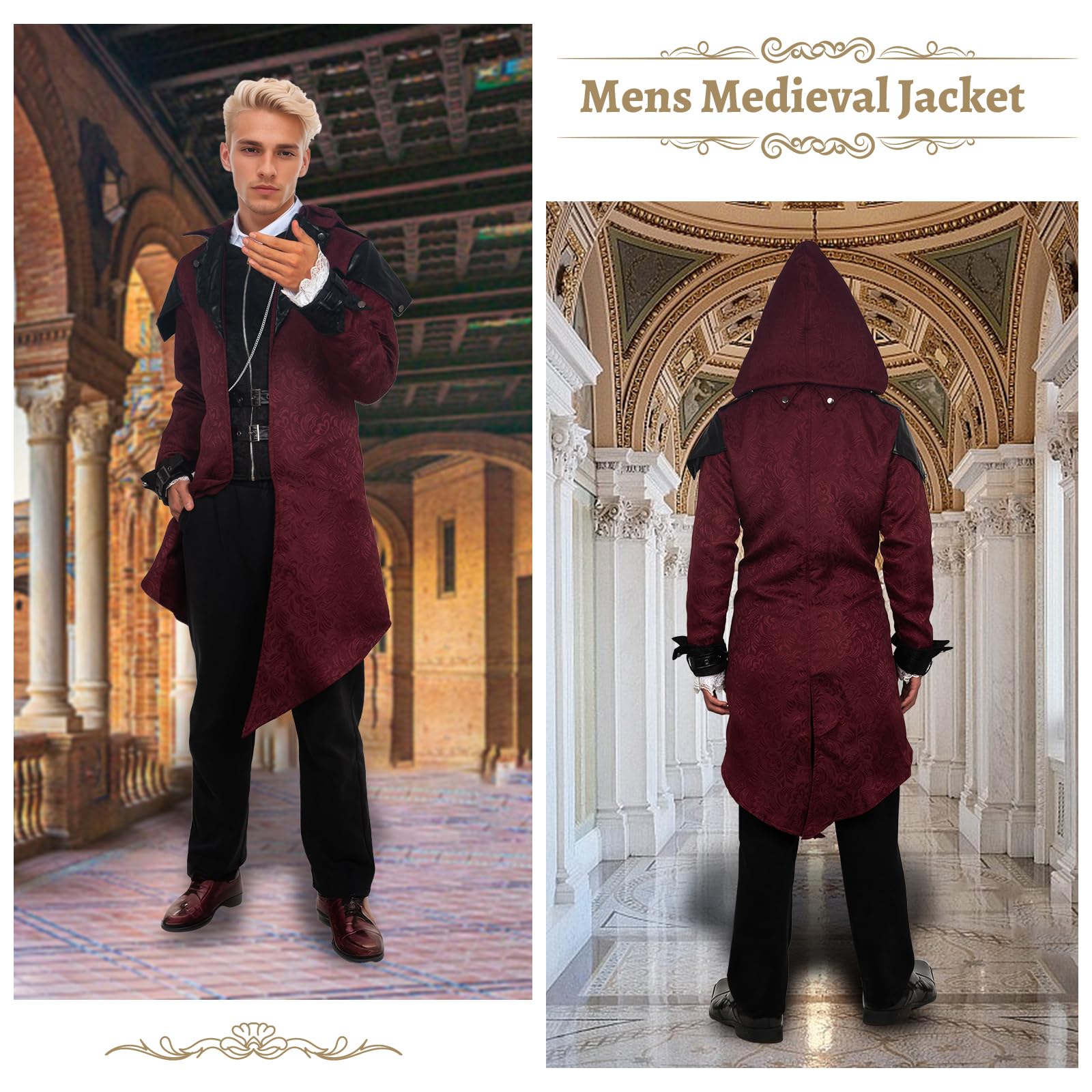 Veste steampunk médiévale avec capuche, manteau gothique, manteau médiéval, costume d'Halloween, vêtements de renaissance, veste de frack vintage