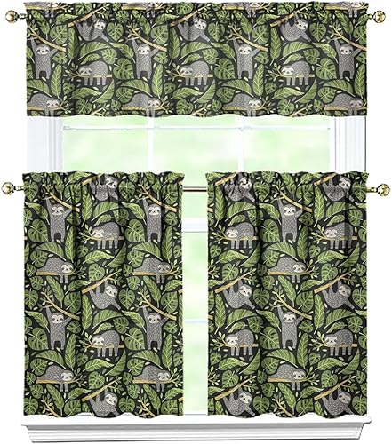 Juego de cortinas de perezoso y cenefas para ventanas, cenefa de cortina de ventana de baño, juego de 3 piezas para amantes de los animales,