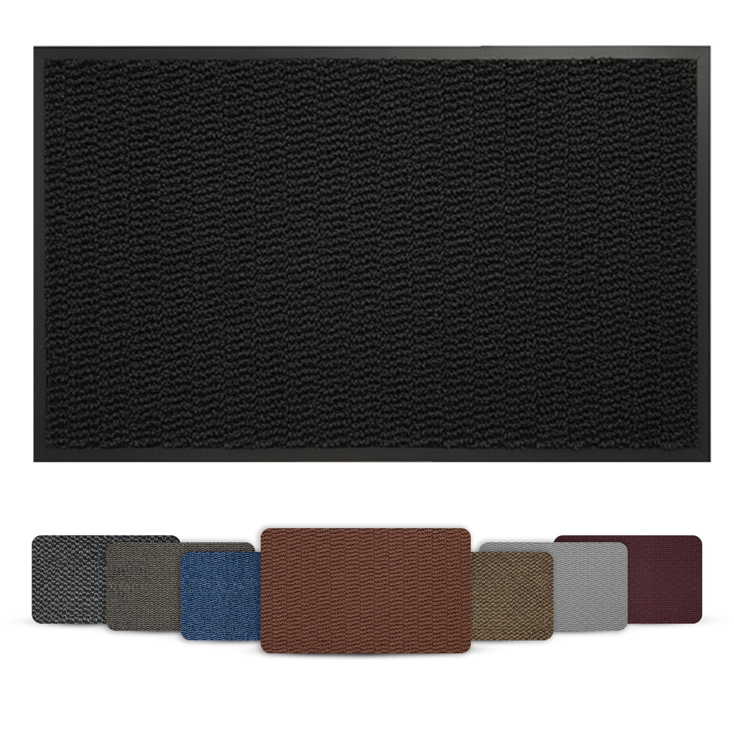 Door Mat Indoor Outdoor Non Slip Rubber Mat – Heavy Duty Washable Floor Mat, Super Absorbent Dirt Trapper Doormat for Front Door, Kitchen & Entrance Hallway (Black, 90cm x 120cm)