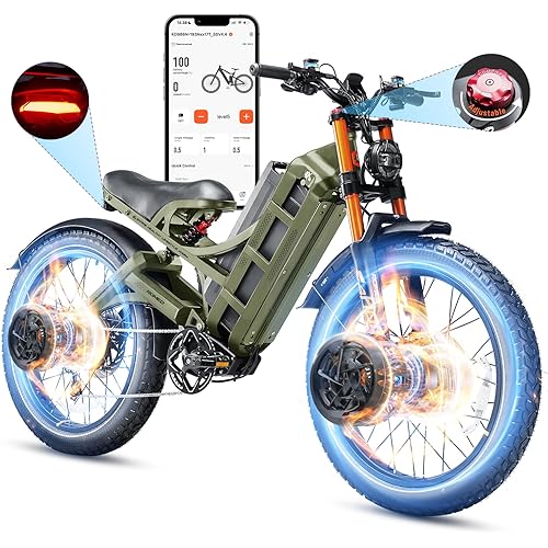 eAhora 2025 Romeo Pro 3/ Pro 2 5600W/ 4000W 46-50MPH Dual Motor Electric Bike for Adults, 80/70Ah/200+ Miles Long Range Electric Bike, 26'' Puncture-Proof Tire, 7-Speed Pedal Assist UL Certificate