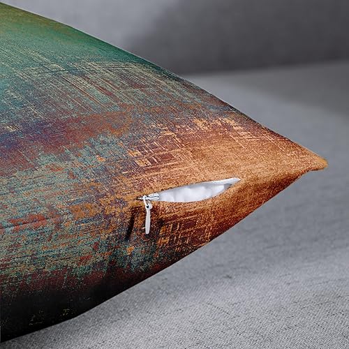 Miniatura 10 de Emvency Juego de 4 fundas de almohada modernas abstractas desordenadas, verde azulado, turquesa, negro y marrón, pintura retro, fundas de almohada