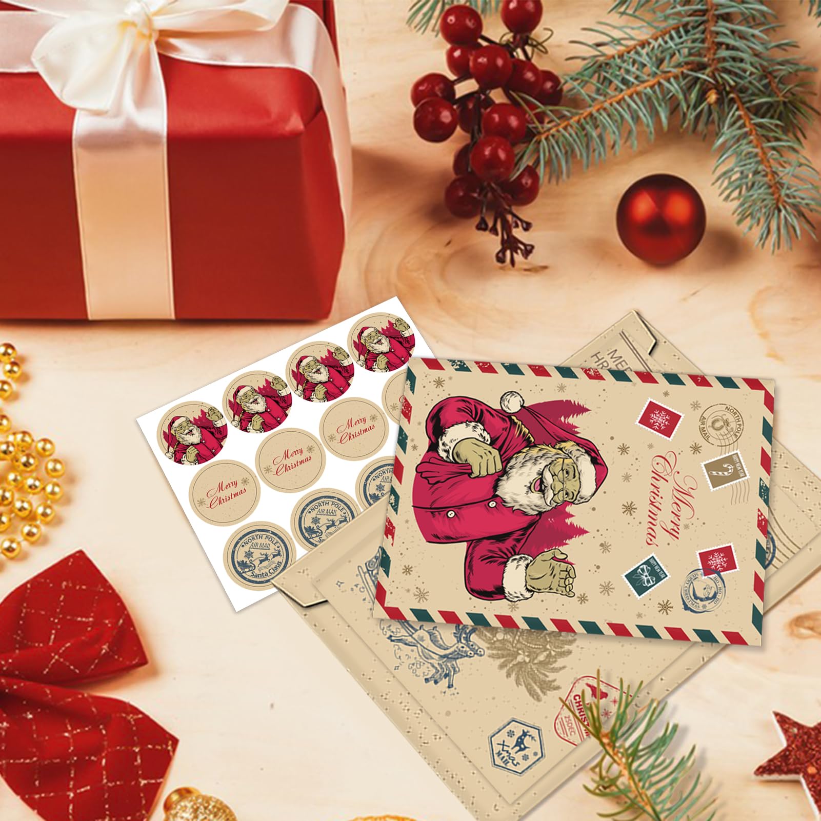 WEILAOK Weihnachtskarten-Set – 12 Klappkarten Mit Umschlägen & Aufklebern, 10,5x7 Cm