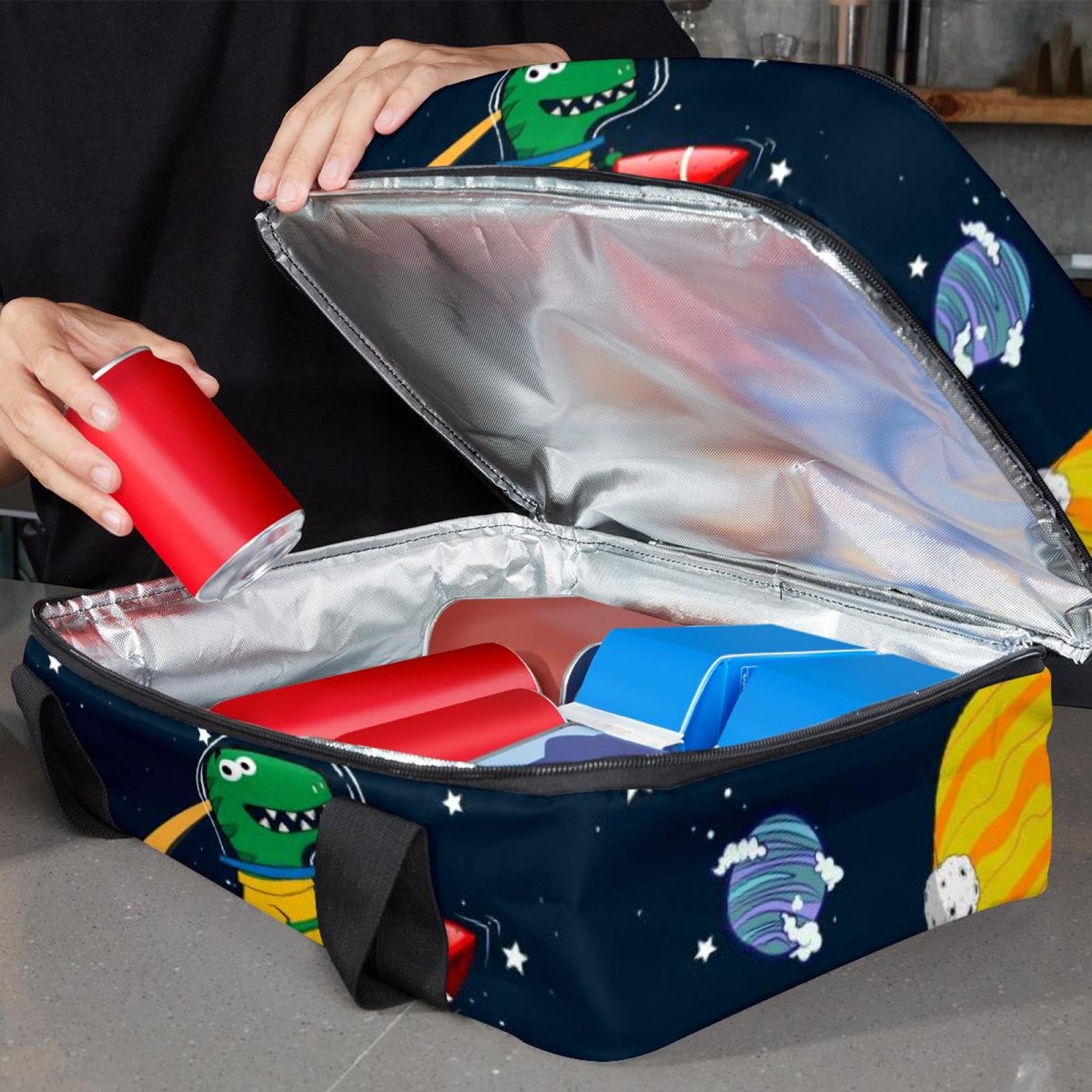 Grand sac à déjeuner isotherme pour homme et femme, double couche, étanche, étanche, réutilisable, sac fourre-tout pour le travail, l'école, le pique-nique, la plage, le camping, les voyages, motif