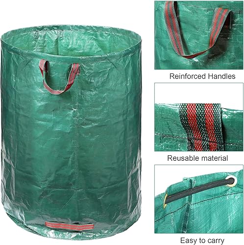 Miniatura 3 de Paquete de 6 bolsas de basura reutilizables de jardín de 72 galones, 132 galones, bolsas de jardín con asas, contenedor de hojas de patio,