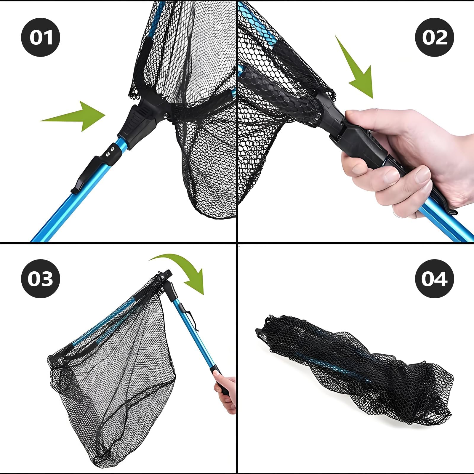 Jiavlyx Red de Pesca Plegable, 90cm Red de Pesca Telescópica, para estanques, Arroyos, Lagos y Desde embarcación — view 3