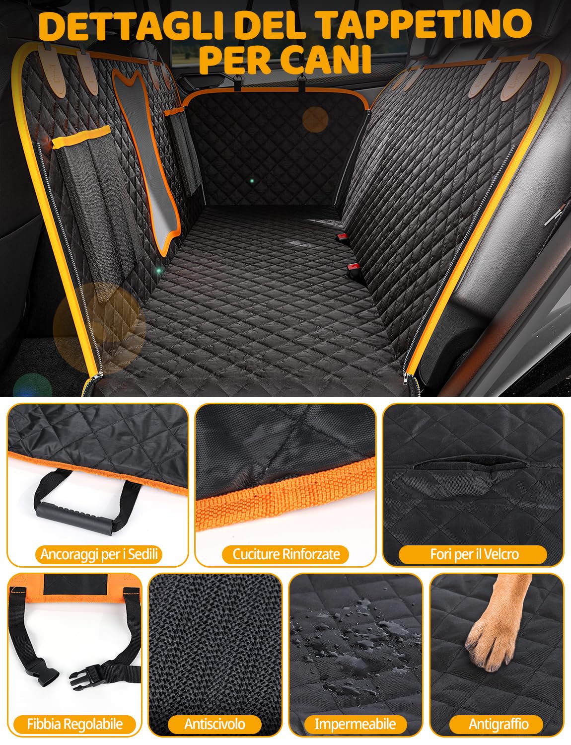 DZKKIUR 4-in-1 Coprisedile Auto per Cani posteriore Coprisedili Auto Cani Posteriori Copertura Sedili Impermeabile, Antigraffio e Antiscivolo, Adatto a Molti Modelli di Auto (153x213cm)