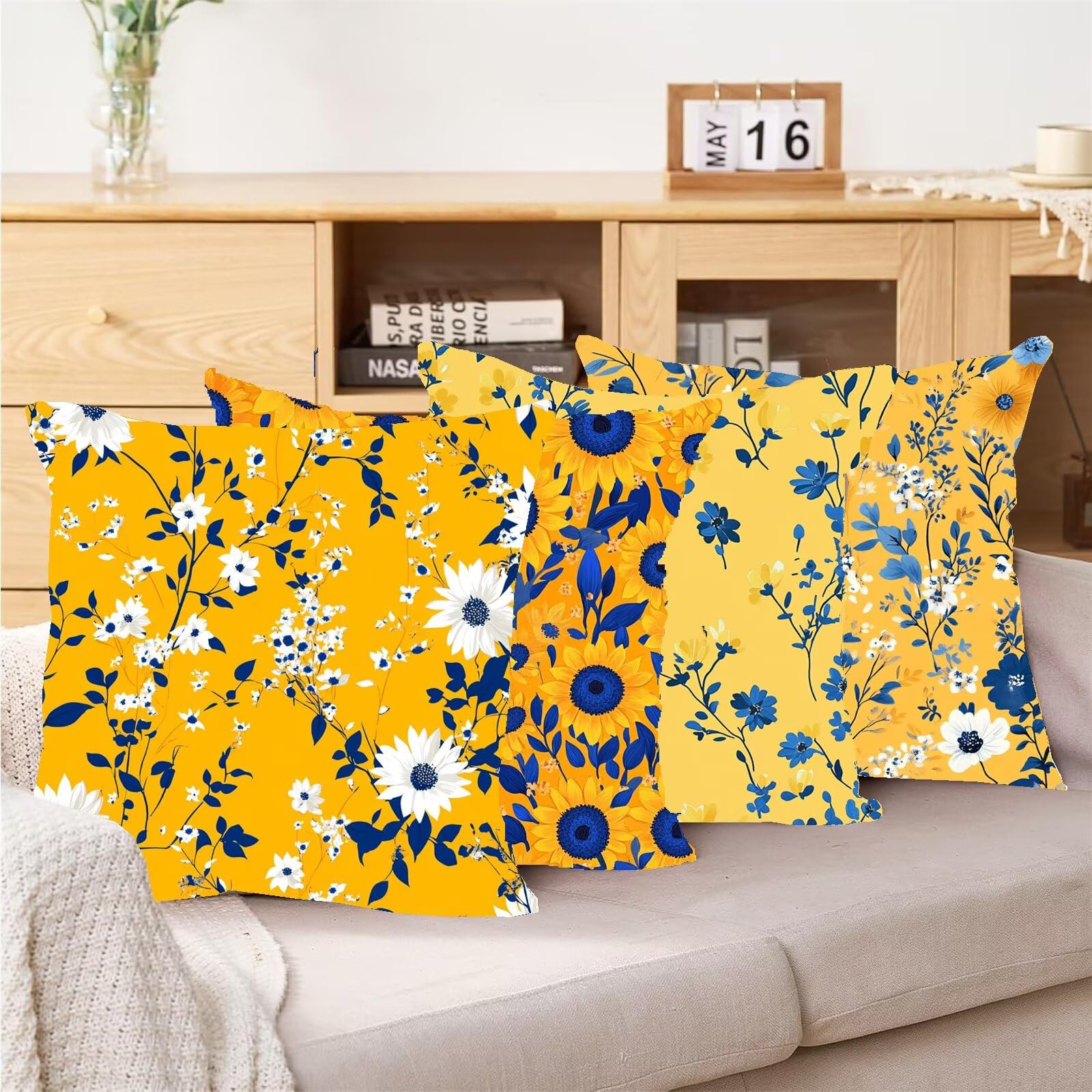 Cuscini Campagna 4 Confezioni, Fodere Cuscini 50x50cm Arancione Decorazione in Lino Super Morbido Federa Cuscino Dotato di Cerniera Invisibile per la Divano Camera da Letto Esterno (Morbido) A-416