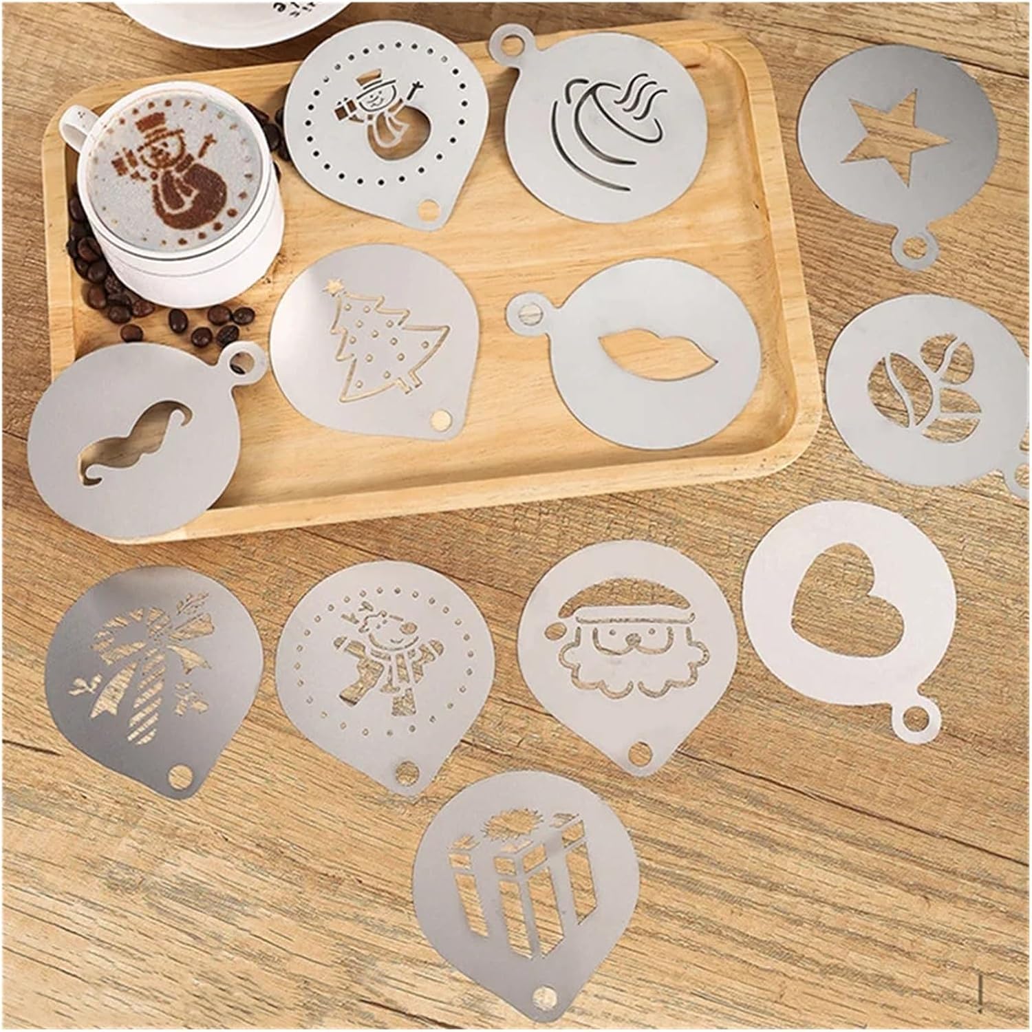 12pcs Stainless Steel Cafe Foam Template Barista Stencils Mold Coffee Art Needles Latte Garland Needle Powder Sprinkle