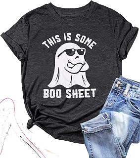 This is Some Boo Sheet Shirt for Women Halloween T-Shirt Spooky Season Tee | Cute Ghost Graphic Shirts Halloween Party Clothes Fall Crewneck Casual Short Sleeve Tee Funny Family Party Celebration