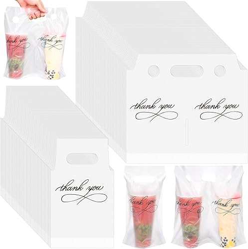 MJOGGOTT 1000 bolsas de polietileno para beber, bolsas de plástico transparente con diseño de agradecimiento para bebidas, portadores de bebidas con