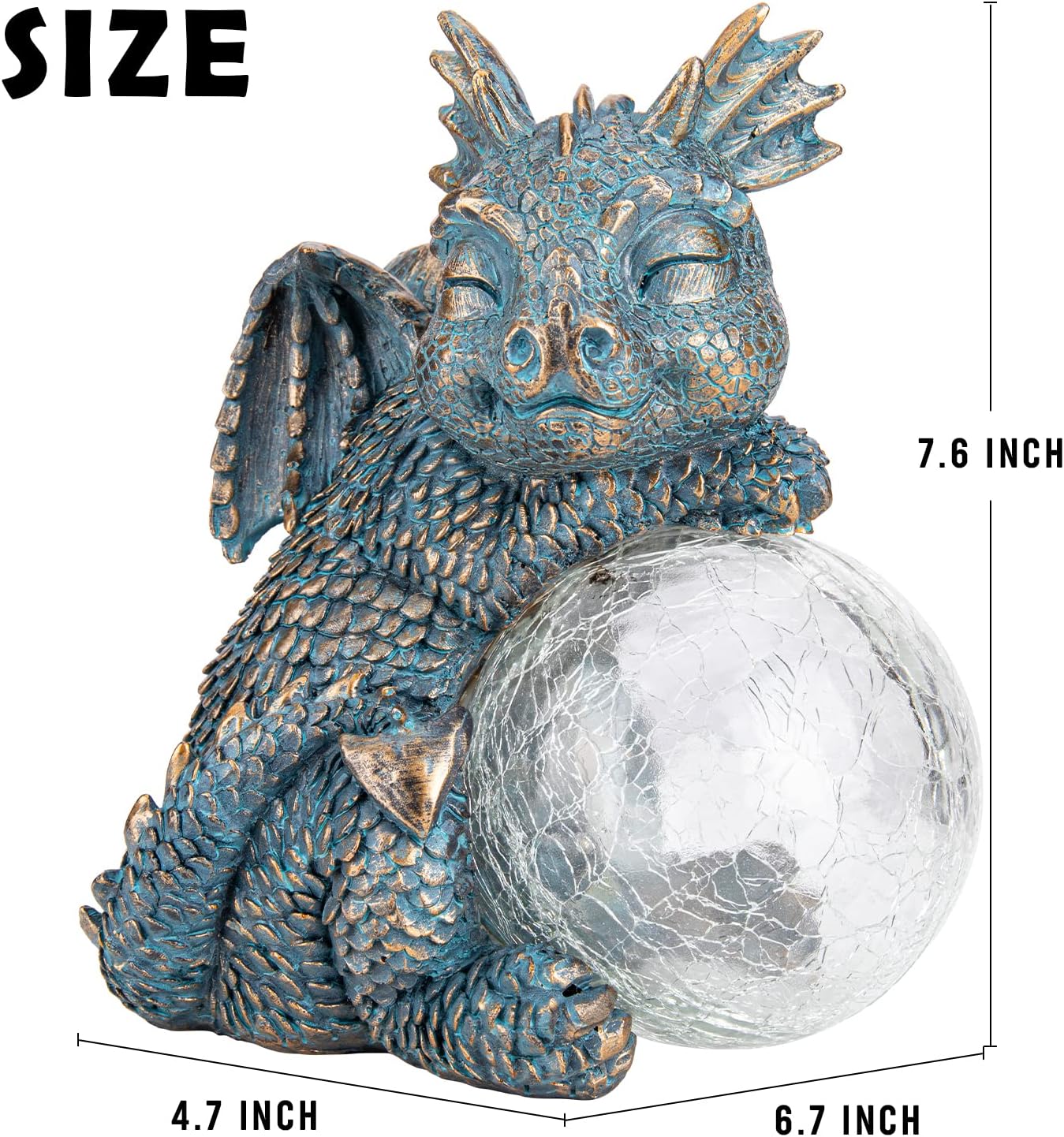 WONDER GARDEN Dragon Statue - Sleeping Dragon Figurines Solar Light Resin Garden Statues with Crackled Glass Globe Outdoor Waterproof Lawn Ornament Decor - Image 5