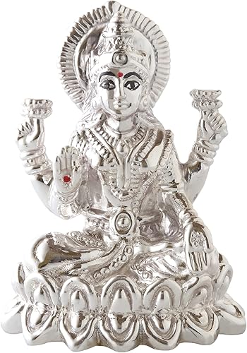 Maa Laxmi Lakshmi Ma Idol - Estatua de plata pura 999, certificado BIS Hallmark para templo Puja, regalo de buena suerte y decoración del hogar