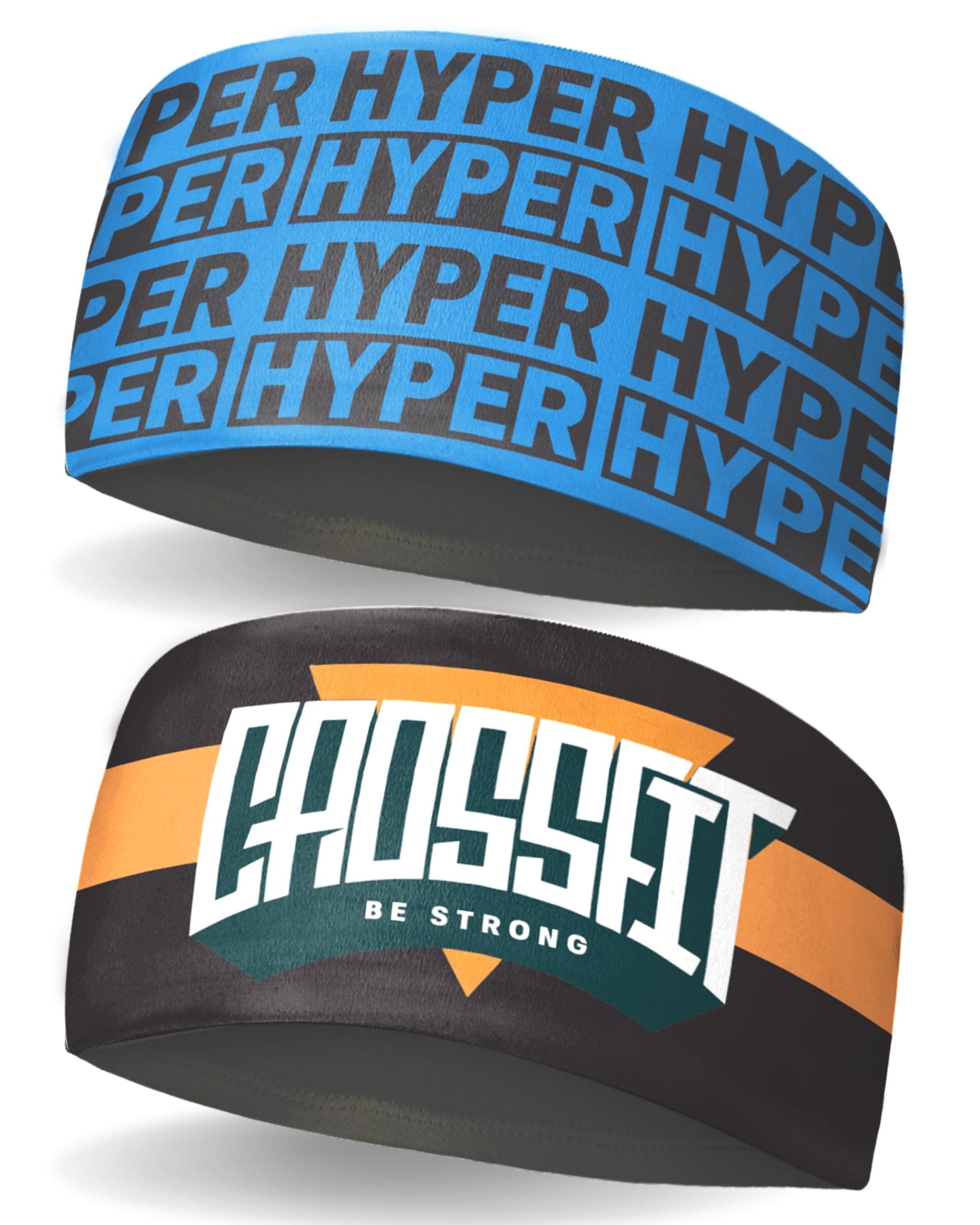 Quick Sloth2 Pack Loop (Wide) Headband for Men Women Boys Girls-Strapless Reversible Cloth Big Size Sweatband for Bodybuilding Gym Workout Sports Training Martial Arts (One Size, Hyper Blue- Crossfit Orange)