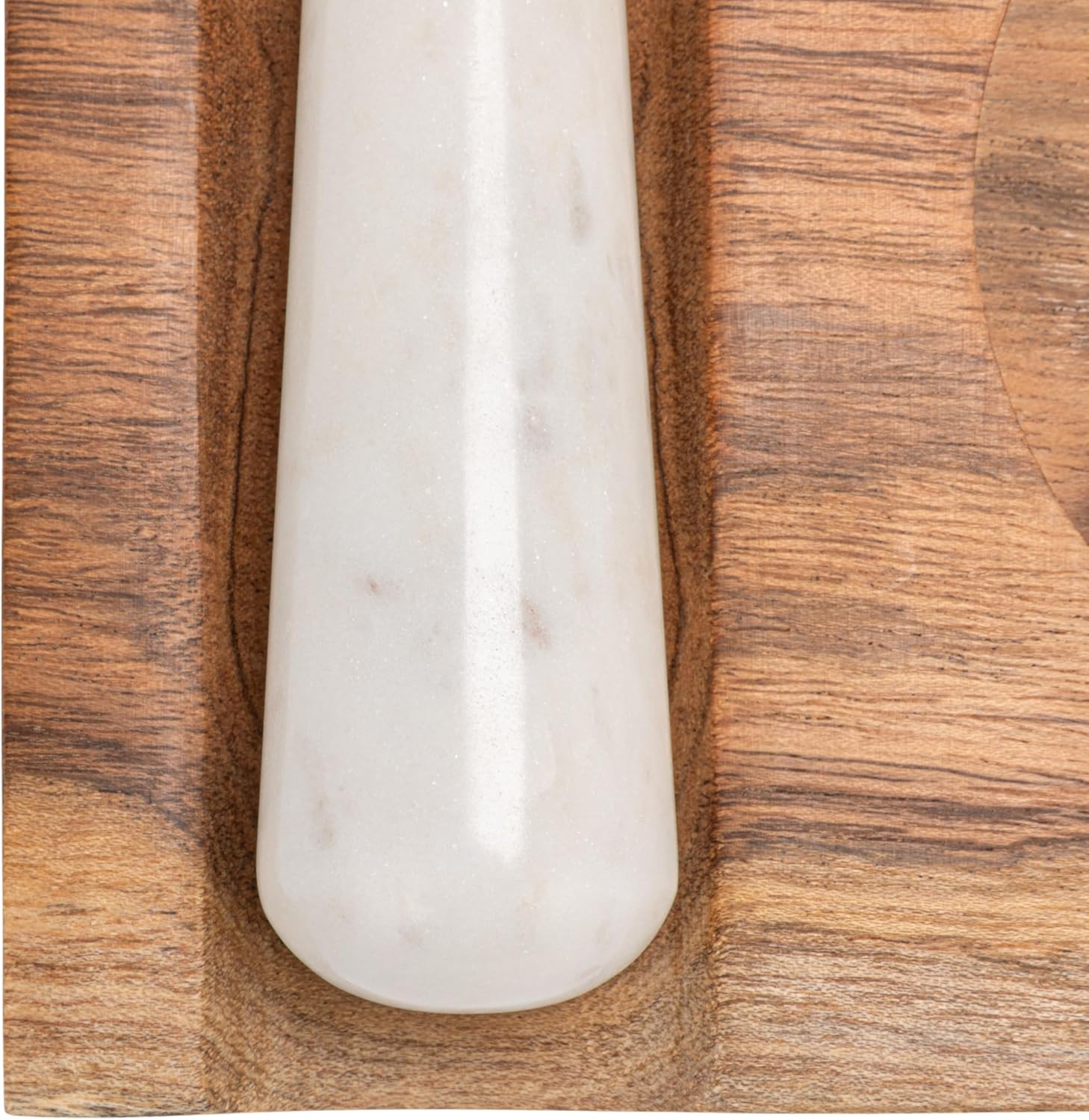 Creative Co-Op Marble Mortar and Pestle with Wood Base, White and Natural Finish