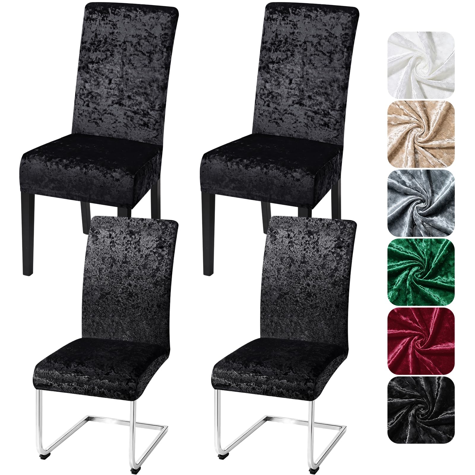 Alishomtll Stretch Dining Chair Covers Crushed Velvet Set of 4 Black