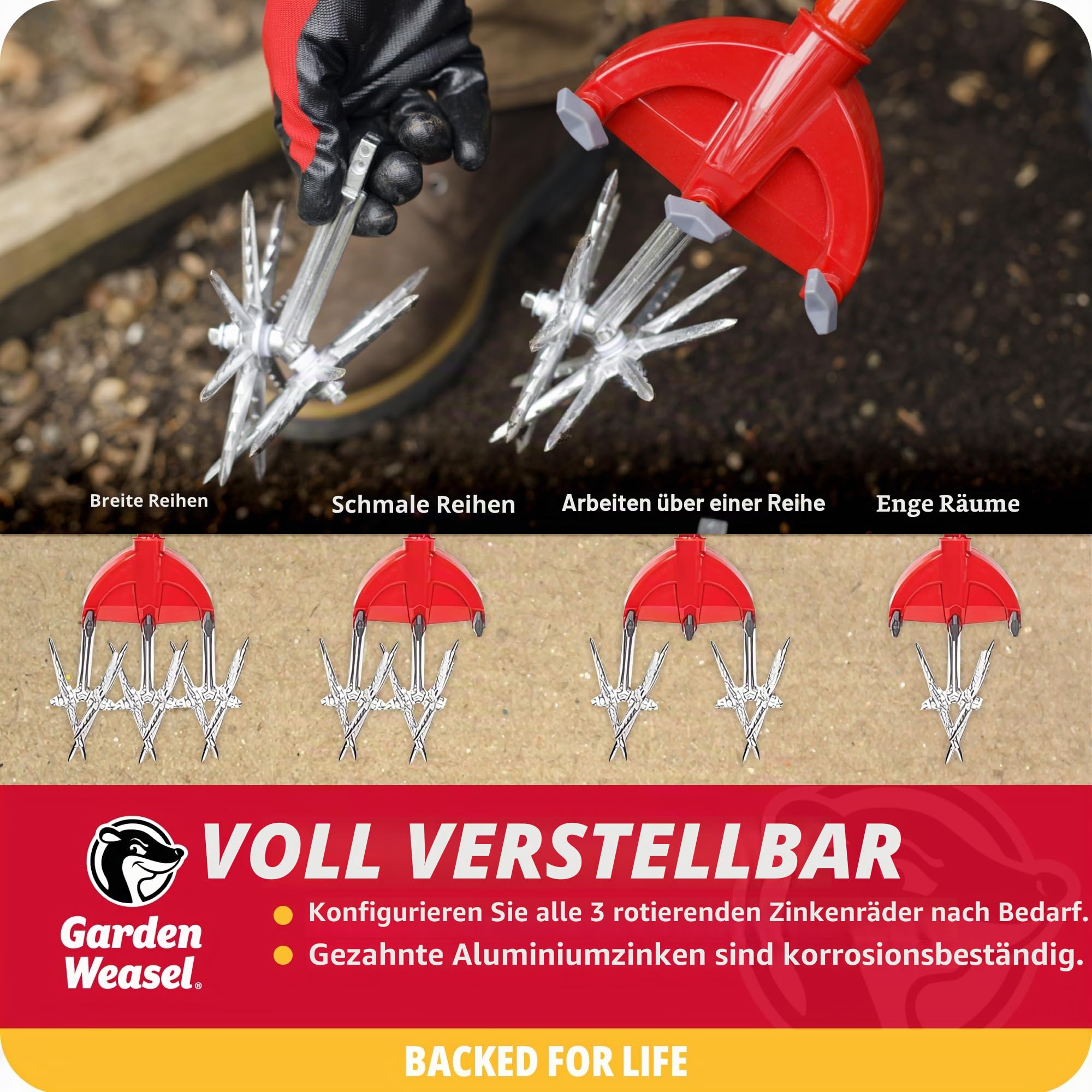 Garden Wiesel Drehgrubber & Handfräse, 2in1, Lüften, Unkraut, Anzucht, Pflanzen, Nachsaat, Rasen-Nachsaat, Gartenwerkzeug, Gartenbodenlockerer, 91206