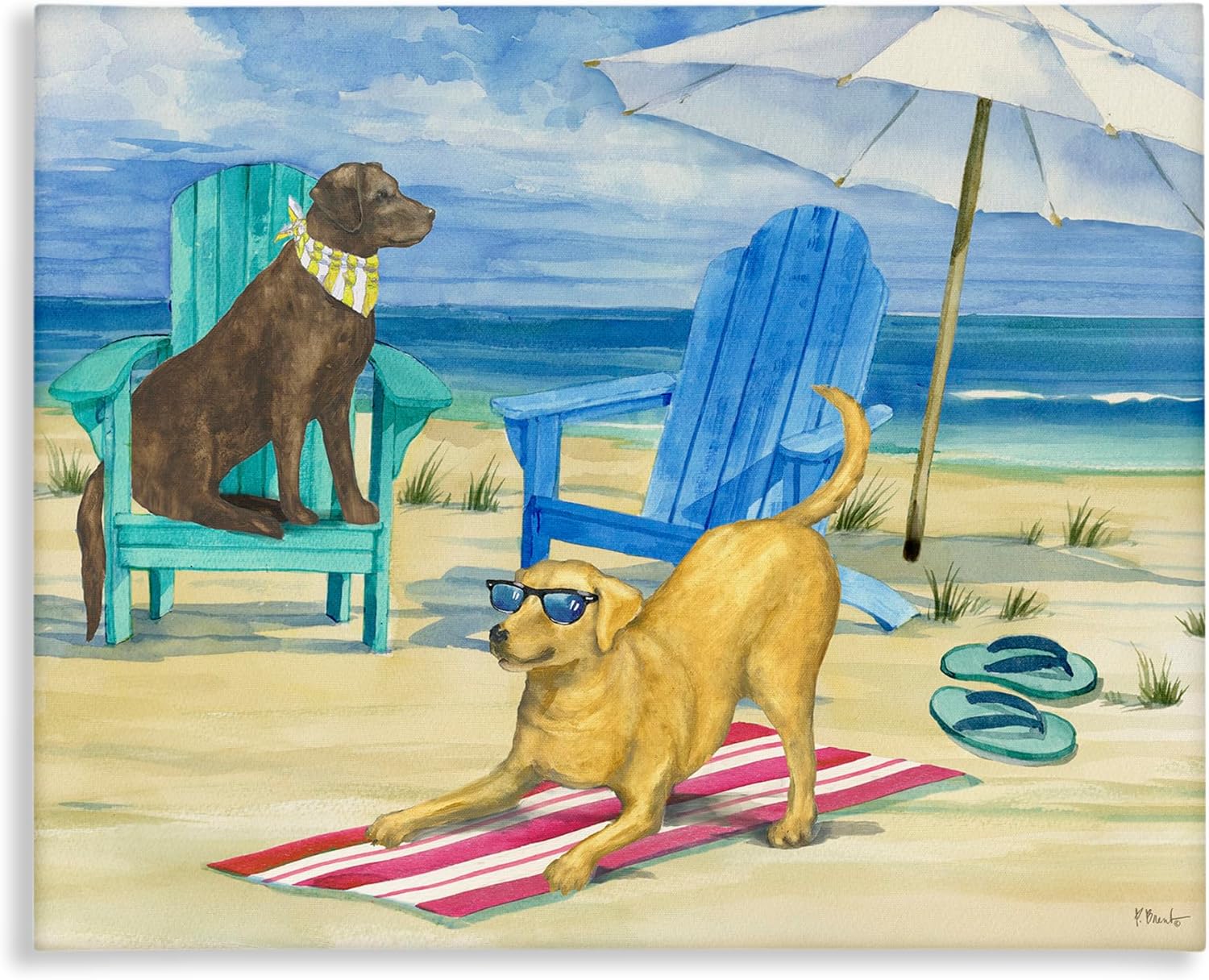 Stupell Industries Dogs on Beach Towel Canvas Wall Art Design by Paul Brent