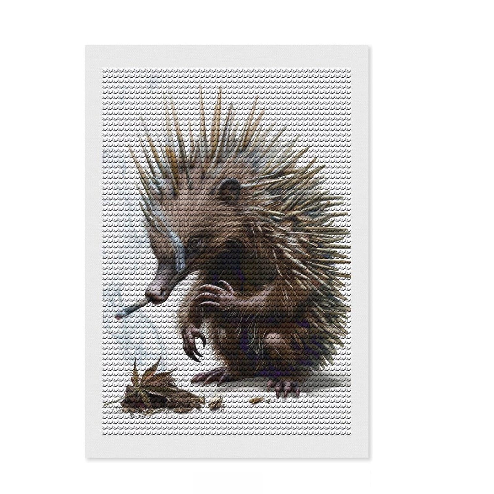 Junmoney Echidna Smoking Full Drill Diamond Painting Kit 8"x12", Satisfying Creative Project, Finish and Display, Stress Relief Craft