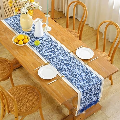 Miniatura 2 de HomeyHo Camino de mesa auxiliar floral de granja para sala de estar, decoración de fiesta, camino de mesa de comedor con flecos, decorativo,