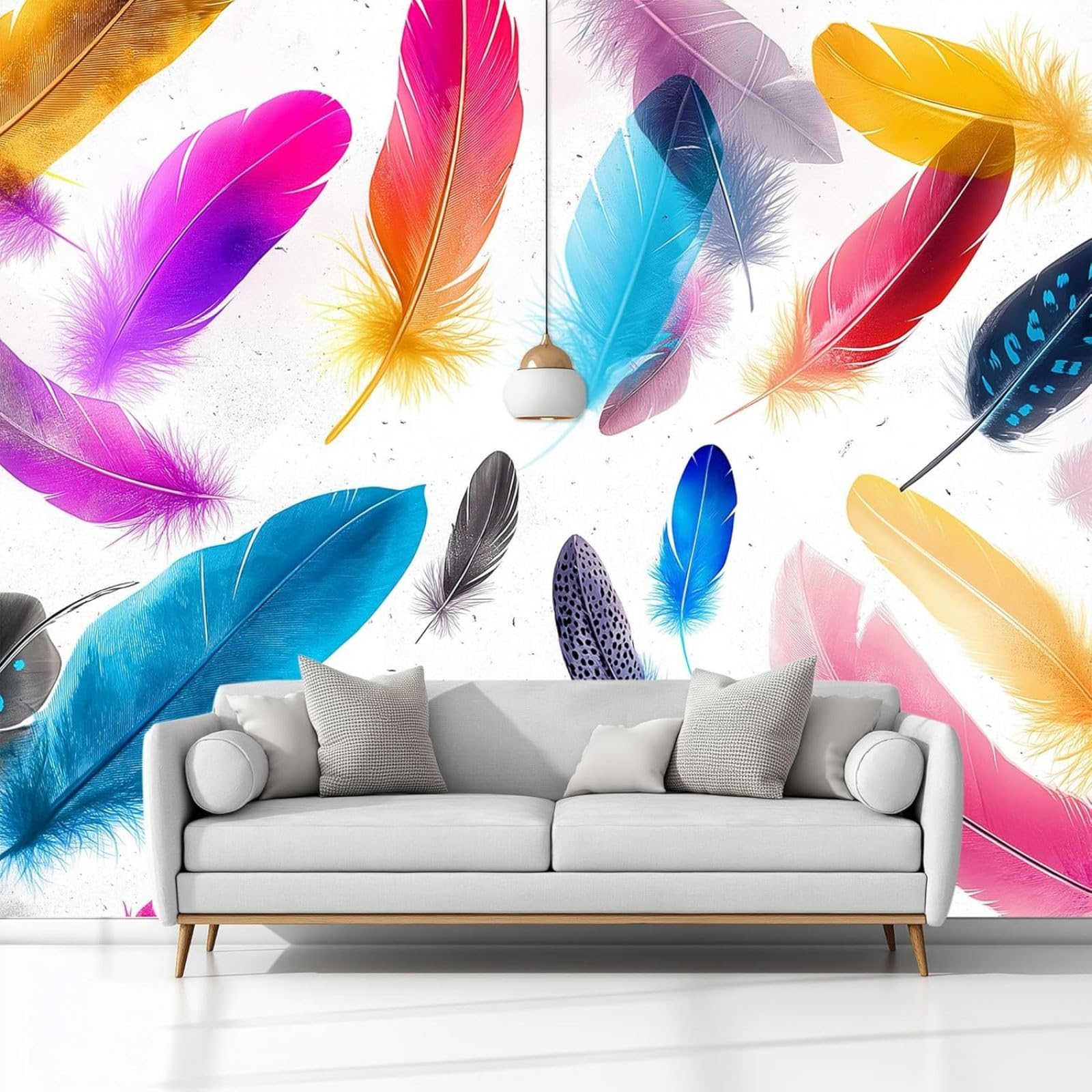 hgjdjhnf Art Photo Wallpaper Non-Woven Wallpaper Abstract Colourful Feathers Wall Bedroom Living Room White,400cmx280cm Stickers - Frameless Painting - Poster