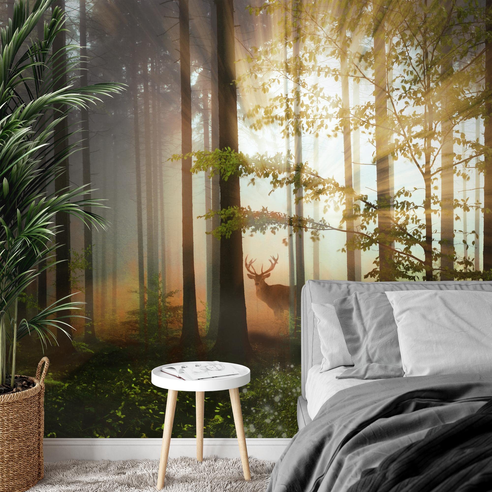 Runa Art Photo Wallpaper Wald Hirsch 352 x 250 cm Non-Woven Wall Art XXL Moderne Living Room Bedroom Green Yellow 9387011b - Image 3