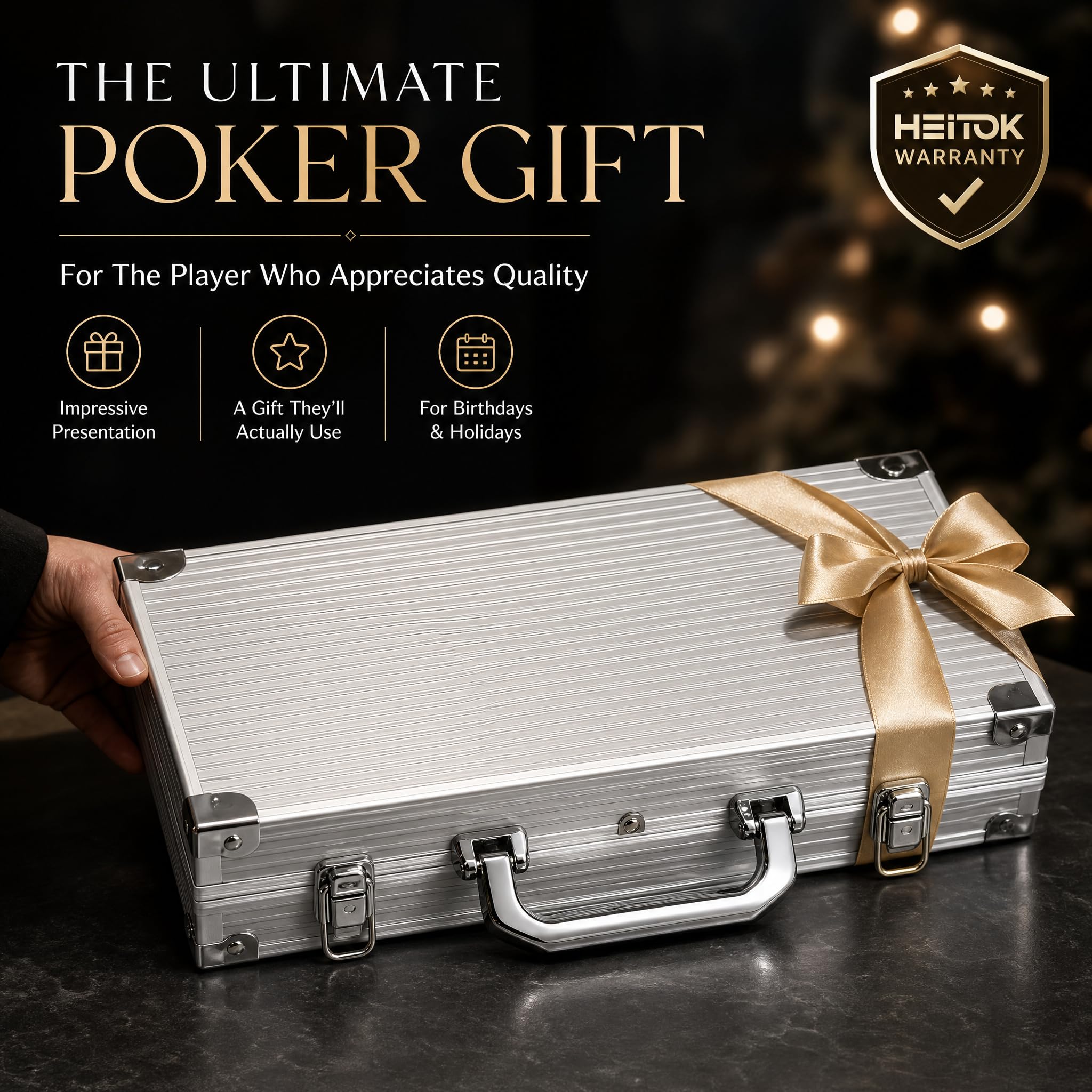 HEITOK Zestaw do pokera 300 sztuk 11,5g z nominałami w walizce Texas Holdem