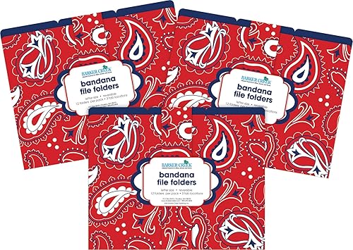 Miniatura 3 de Barker Creek Juego de 36 carpetas de archivo, bandana, diseño colorido de bandana en el exterior, azul marino en el interior, 36 carpetas