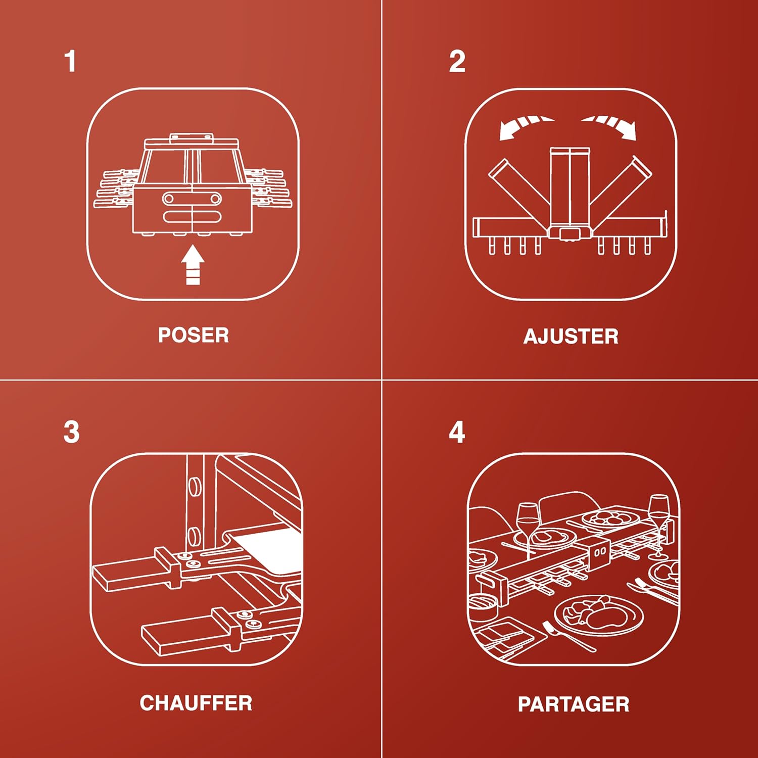 Top view of the raclette grill in its compact, closed configuration