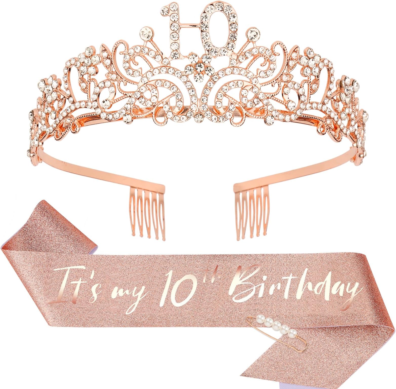 CIEHER Birthday Crown + Sash + Pearl Pin Set - Birthday Gifts & Decorations For Women, Alloy Jewelry 11 thumbnail image