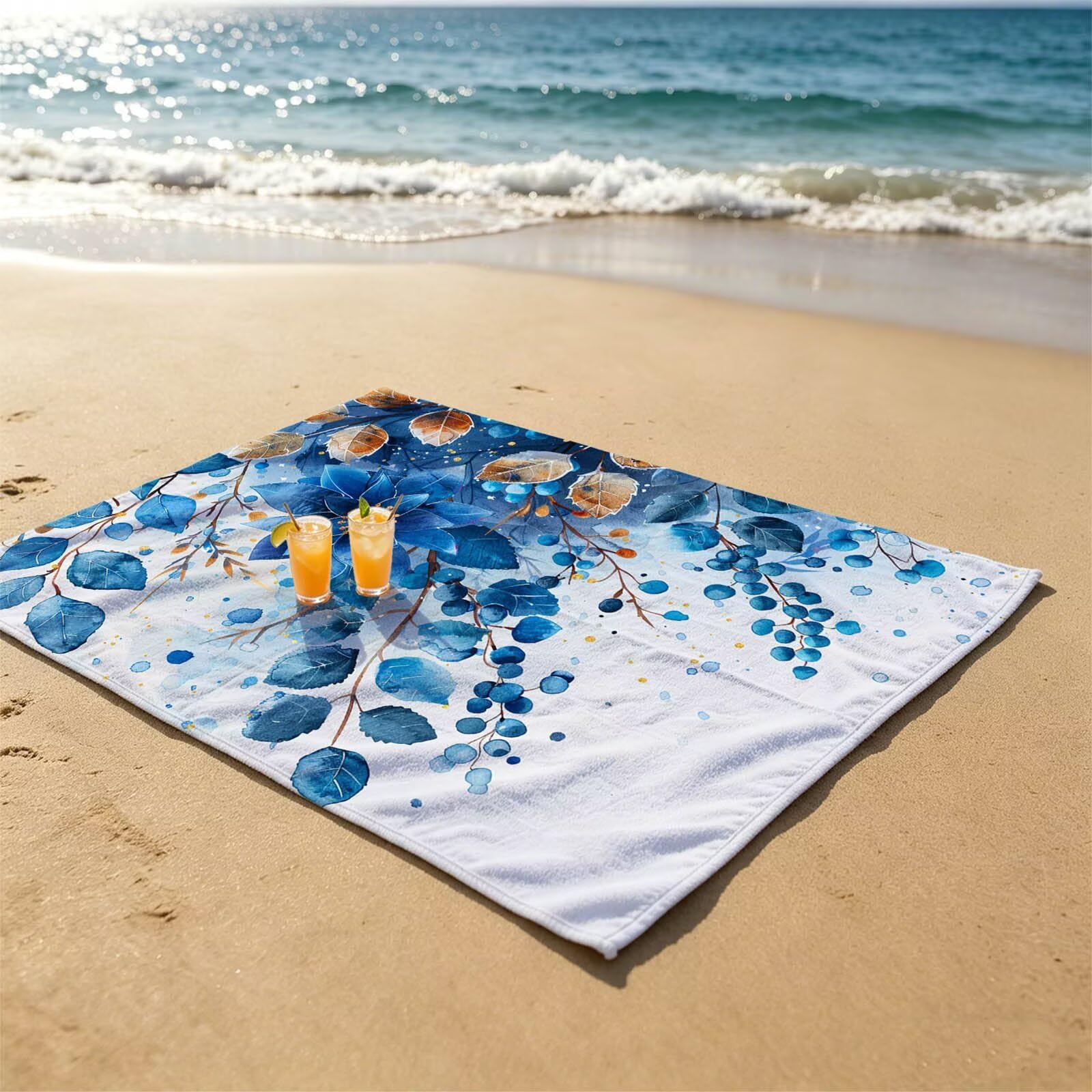 Azul Toalla Playa 160x220 Resistente a la Arena Secado rápido Ligero, Toalla Playa Grande 220 x 160cm Suave Cómodo como Gym Yoga Sauna Toallas Baño Grandes Exterior Travel Essentials Flor XTLS-3637