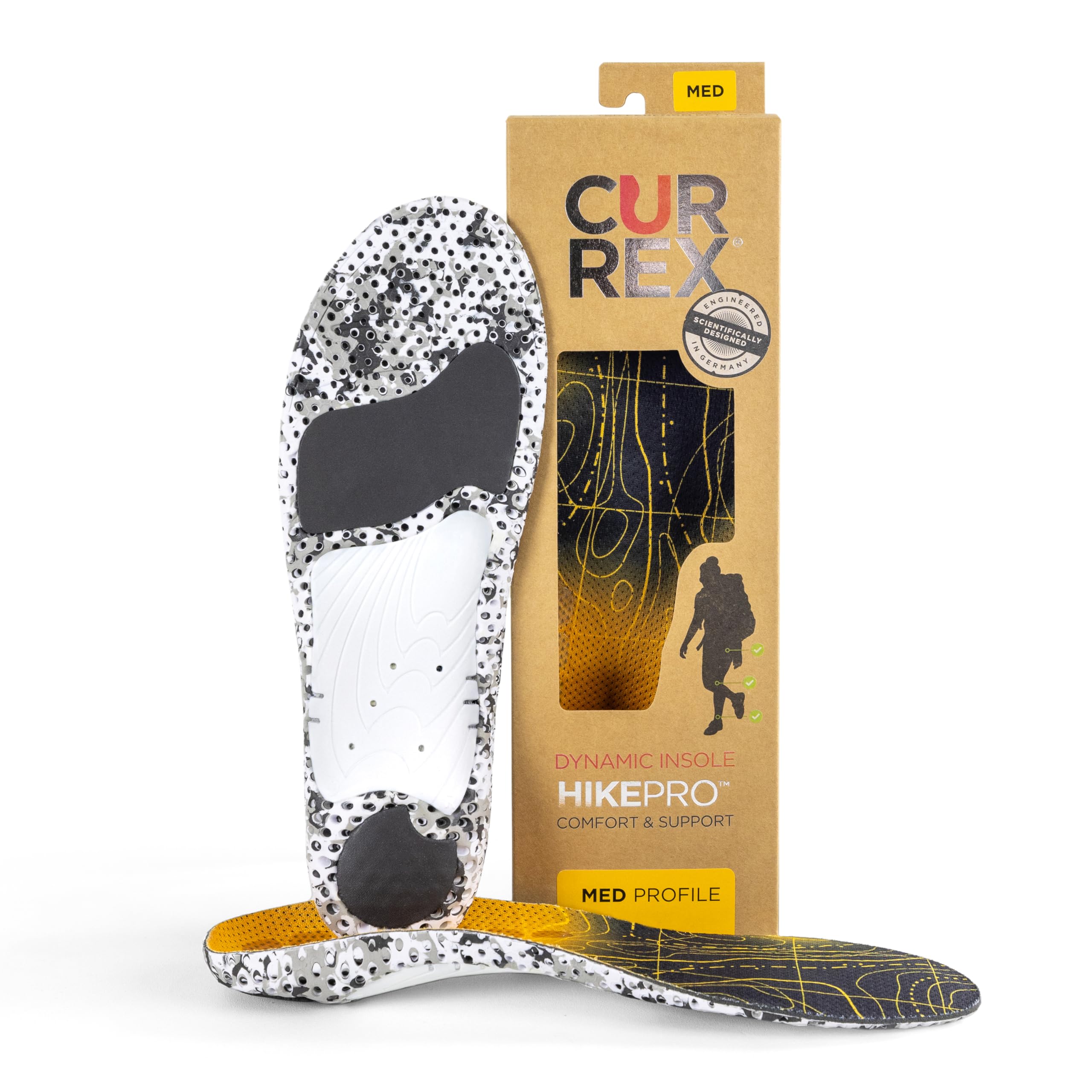 CURREX HikePro Einlegesohle – Deine neue Dimension des Wanderns. Dynamische Performance Einlegesohle für Walking, Hiking oder Spaziergänge,Gelb (Mid Profile),EU 34,5-36,5 (Tag XS)