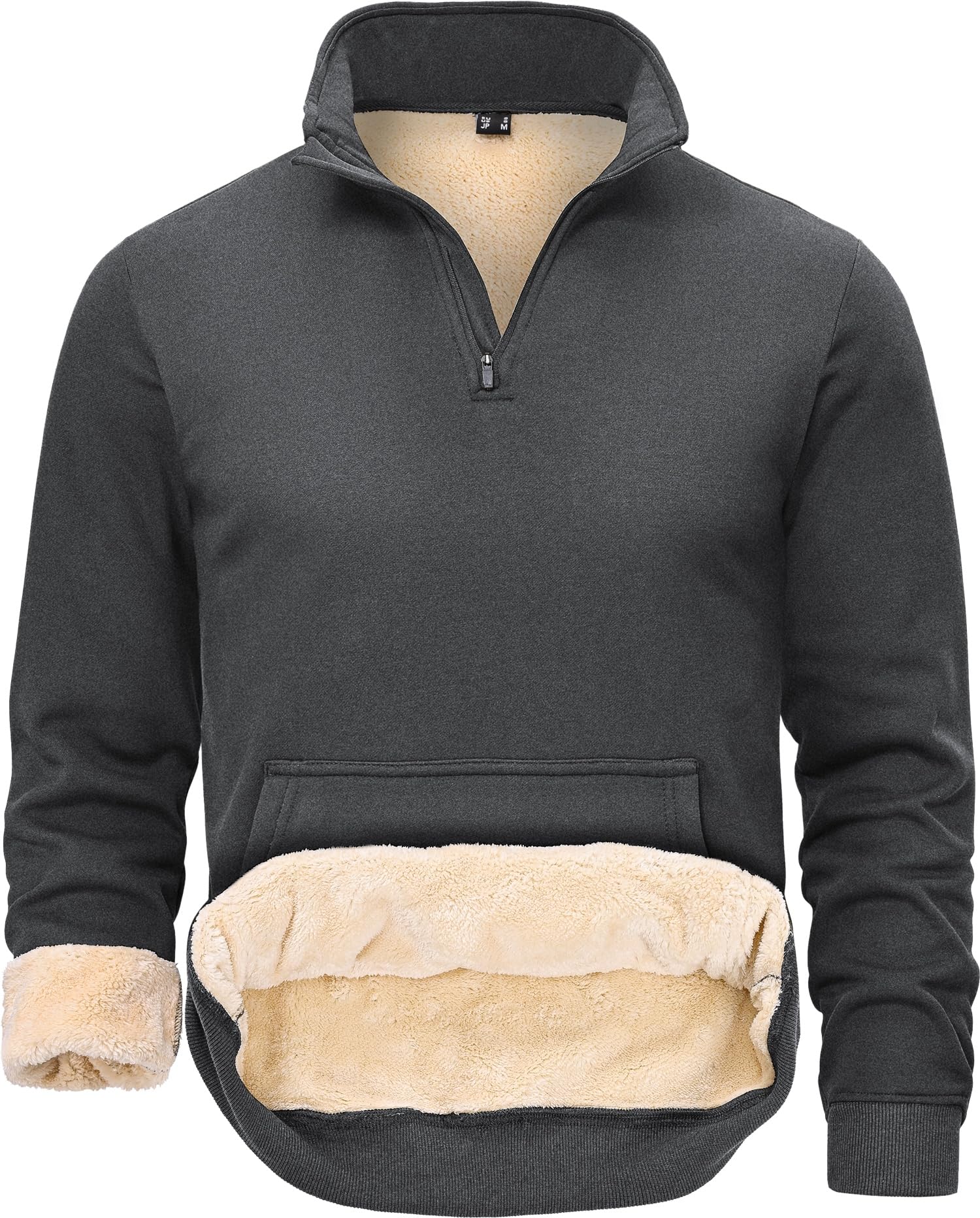 Herren Pullover 1/4 Zip Gefütterte Sweatshirts Winter Sweaters | Warm Gefüttert, 1/4-Reißverschluss Stehkragen, Kängurutasche, Verstärkte Doppelnaht, für Arbeit, Freizeit & Alltag