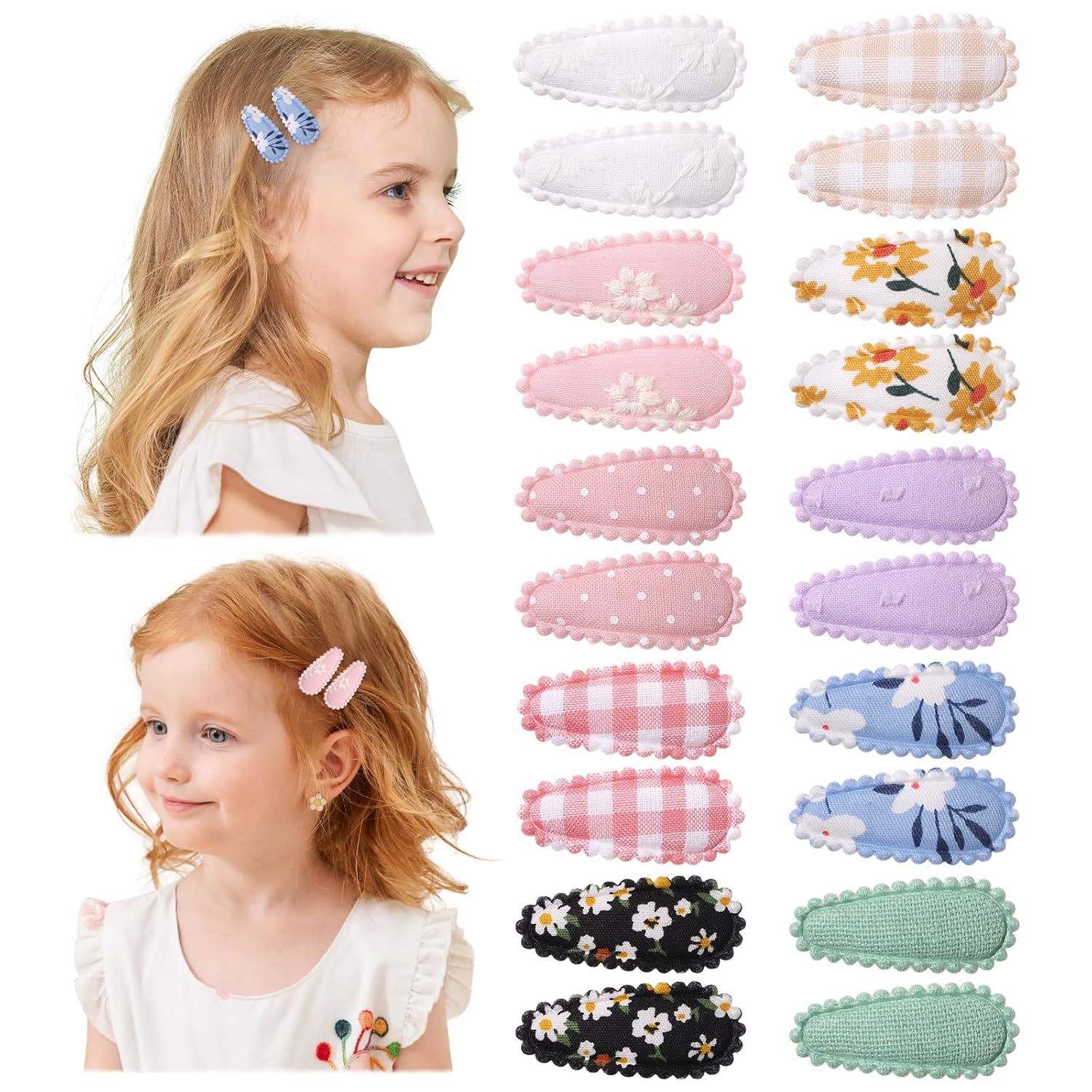 20 PCS Snap Toddler Hair Clips Flower Patterns, Wrapped