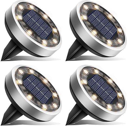 Miniatura 17 de btfarm Paquete de 16 luces solares de tierra para exteriores, 8 luces LED solares de disco IP65 impermeables, luz solar plana, luces de camino