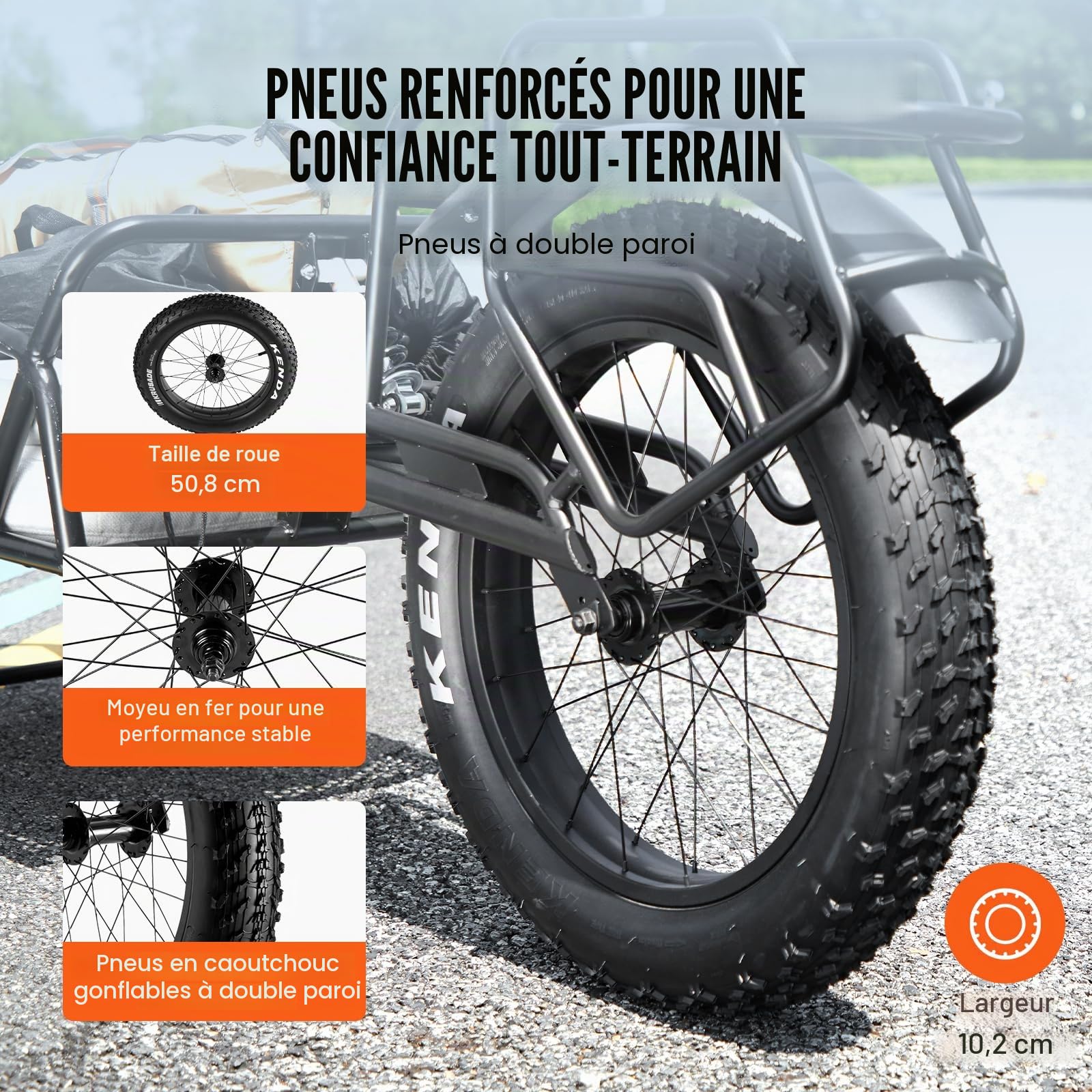 VEVOR Remorque de vélo avec capacité de charge de 31,8 kg/125 kg, chariot de vélo robuste, structure à dégagement rapide avec attelage universel, roues de 50,8 cm, s'adapte à la plupart des roues de
