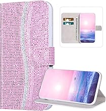 Funda de piel sintética con purpurina para Galaxy S7, con ranuras para tarjetas, cierre magnético, soporte de pie de pie de silicona suave para Galaxy S7, color rosa