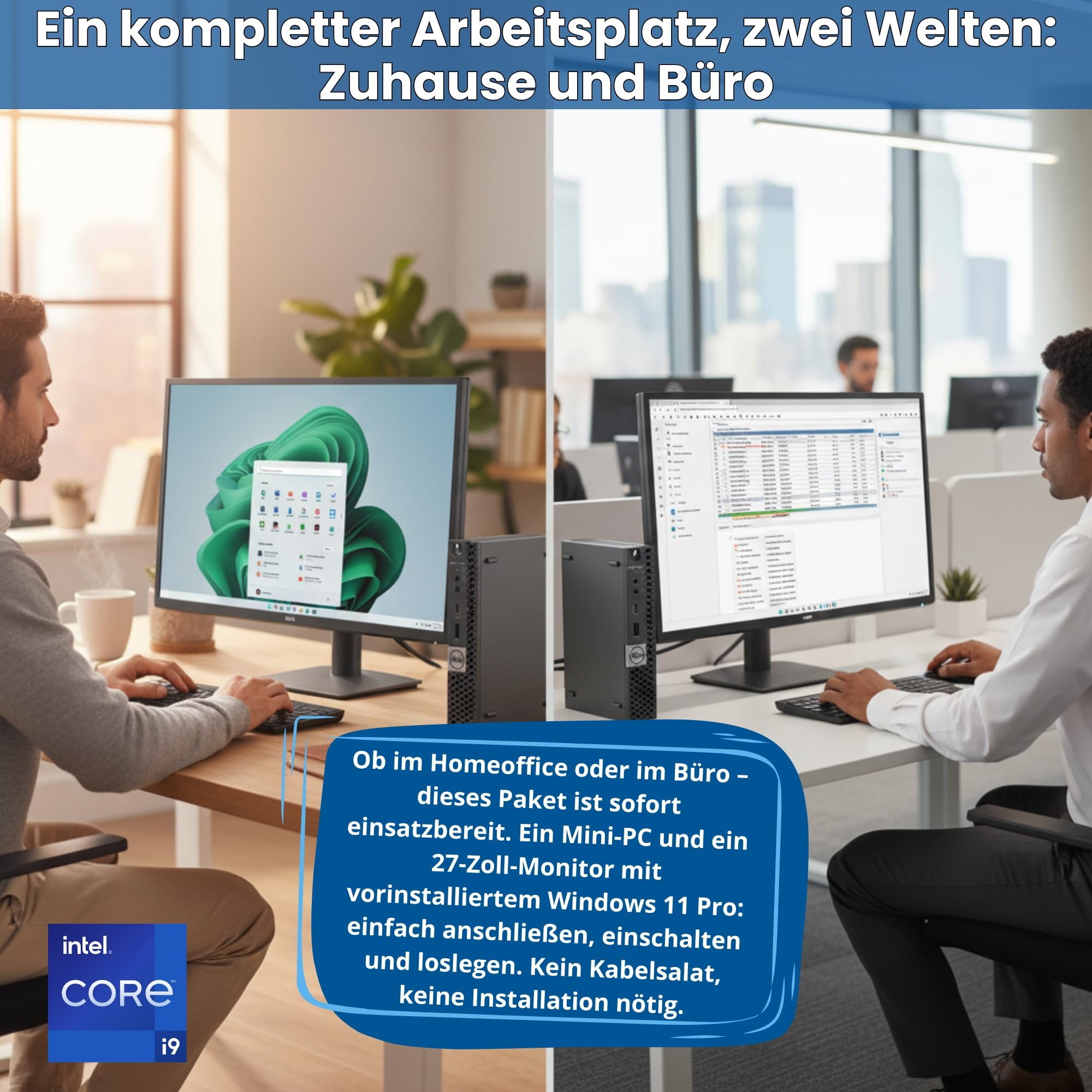 Dell OptiPlex 7070 Micro PC Bundle 27 Zoll Full HD Monitor | Intel Core i9 bis 5,0 GHz | 16 GB DDR4 RAM | 512 GB NVMe SSD | Windows 11 Pro | Generalüberholt | 36 Monate Garantie