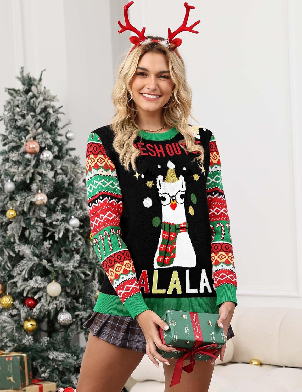 Women's Ugly Christmas Sweaters Funny Pattern Cute Xmas Sweaters Holiday Party Long Sleeve Knit Pullover Tops - Image 2