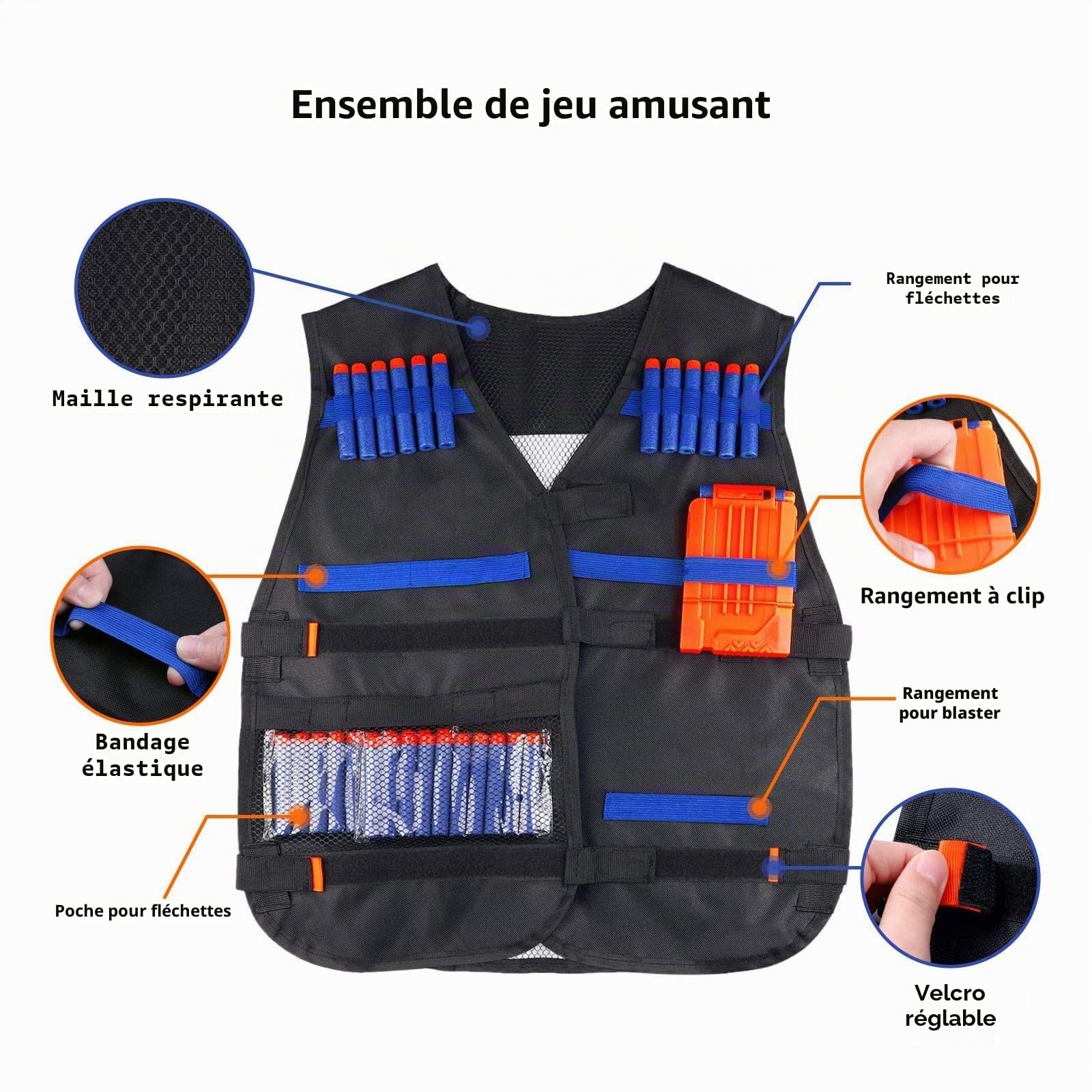 LUUFAN gilet tactique kit pour NERF armes avec clips de recharge, flèches de recharge, bracelet, masque tactique lunettes de protection pour la fête d'anniversaire cadeau de Thanksgiving