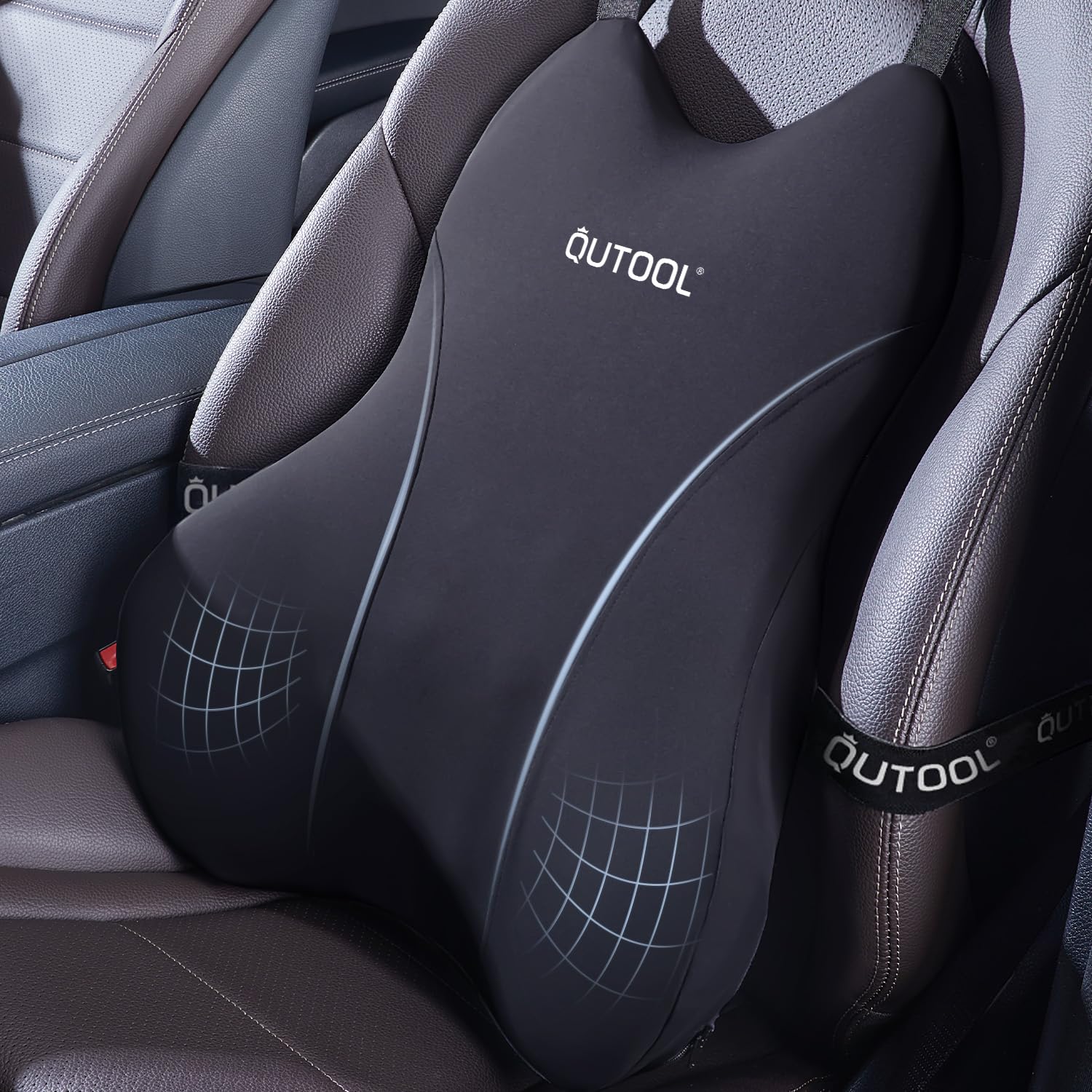 QUTOOL Lumbar Support Pillow for Car, Truck Accessories Travel Essentials, Memory Foam Back Cushion for Driving Seat, Back Pain Relief,Washable Cover, Lower Back Support Fits Most Cars(Black)