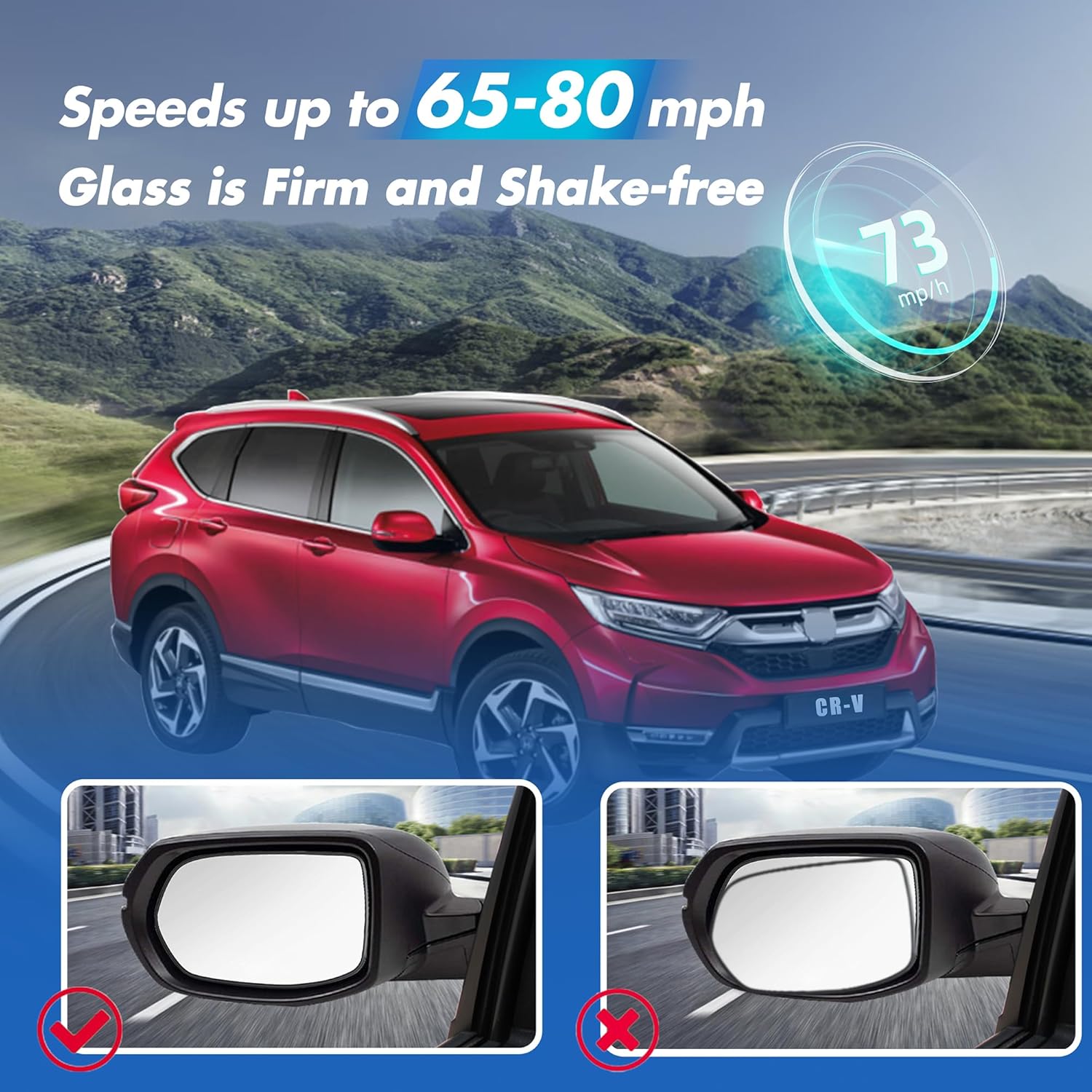 Left Driver Side Mirror Replacement for Honda CRV Side Mirror, 2007 2008 2009 2010 2011 - Heated Chrome Rear View Mirror Glass with Backing Plate and Cushion, Truck Mirrors