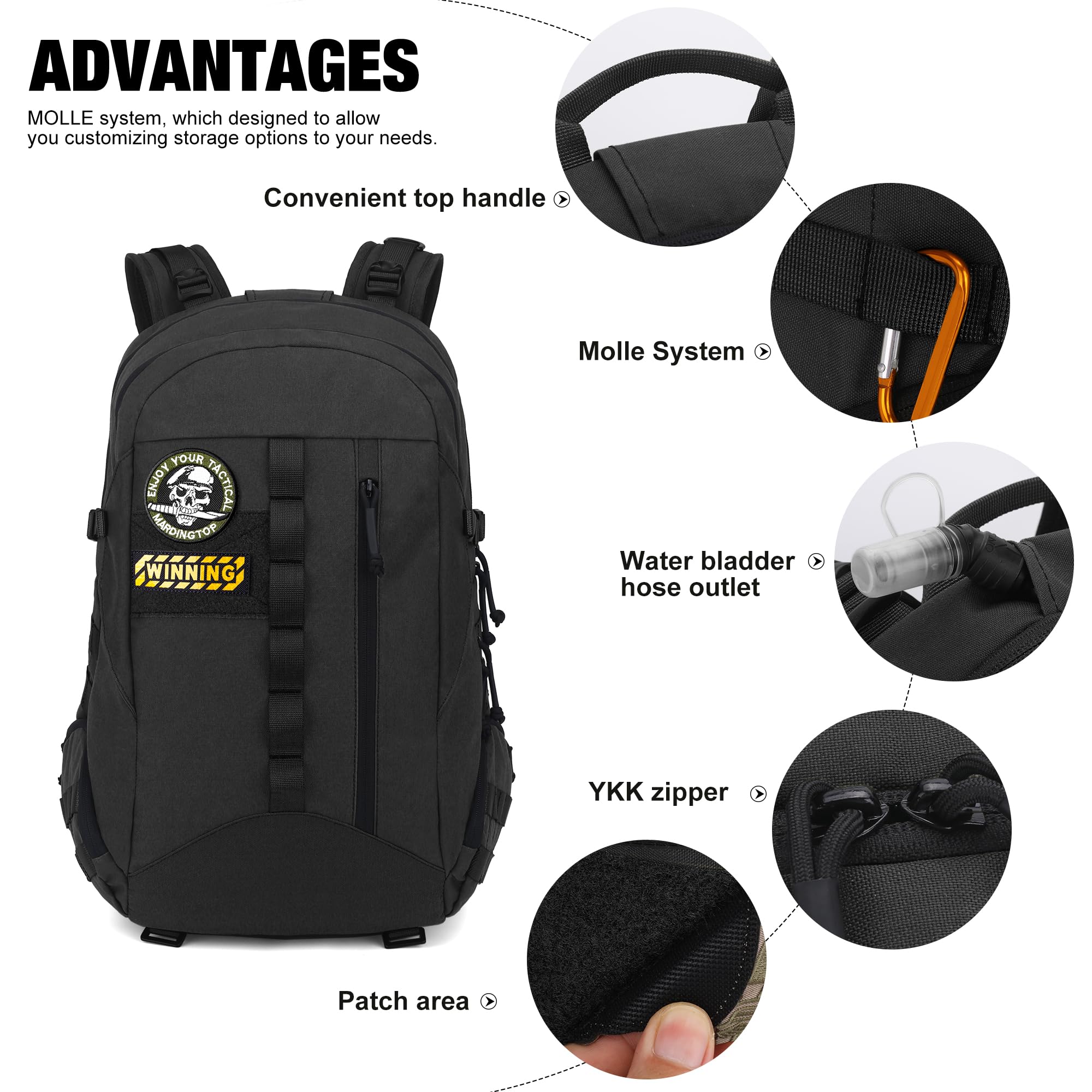 Mardingtop 30L/40L Taktischer Rucksack Robuster Militärischer Rucksack mit MOLLE System, Trekkingrucksack für Outdoor Camping Bundeswehr