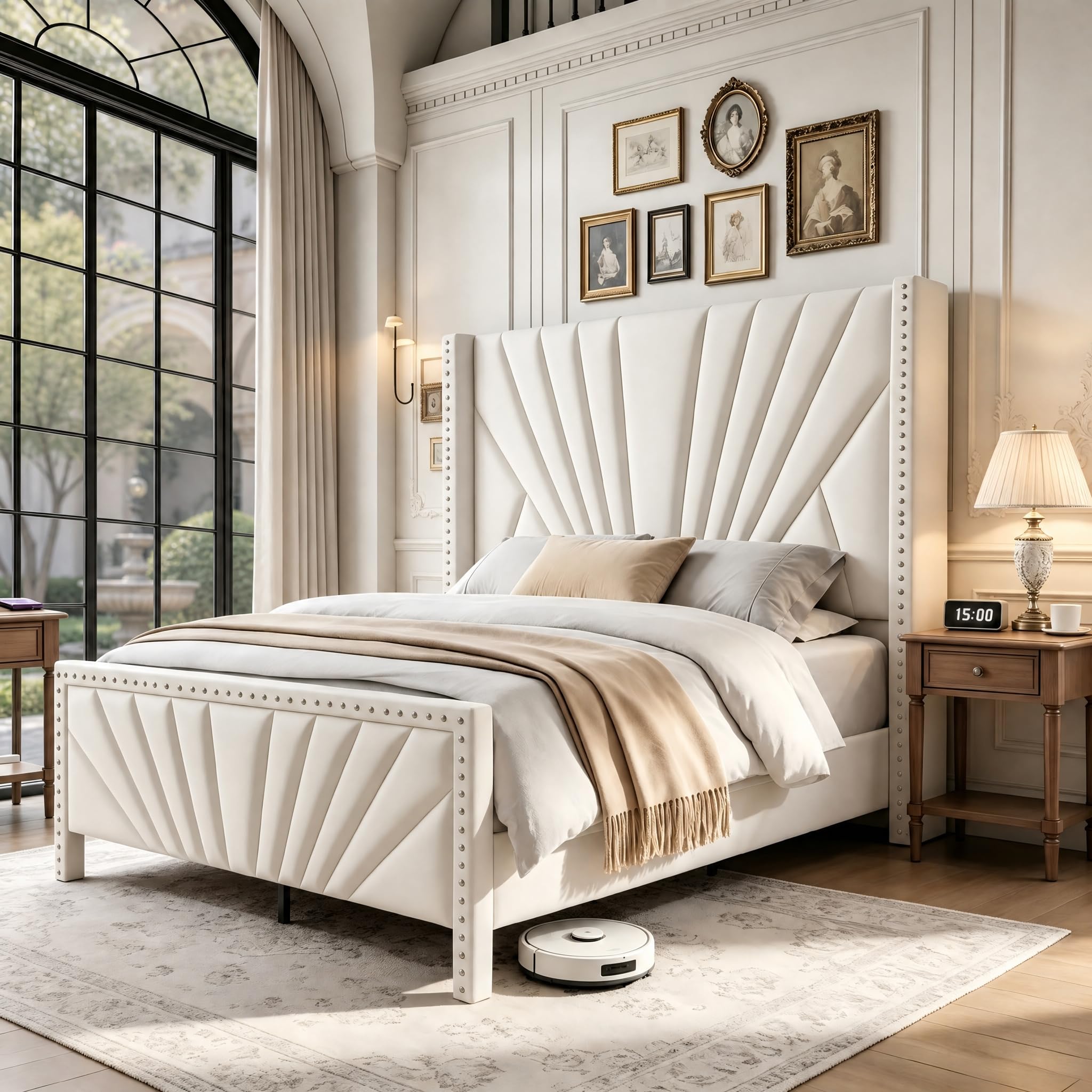 Narolabo Velvet Upholstered Platform Bed