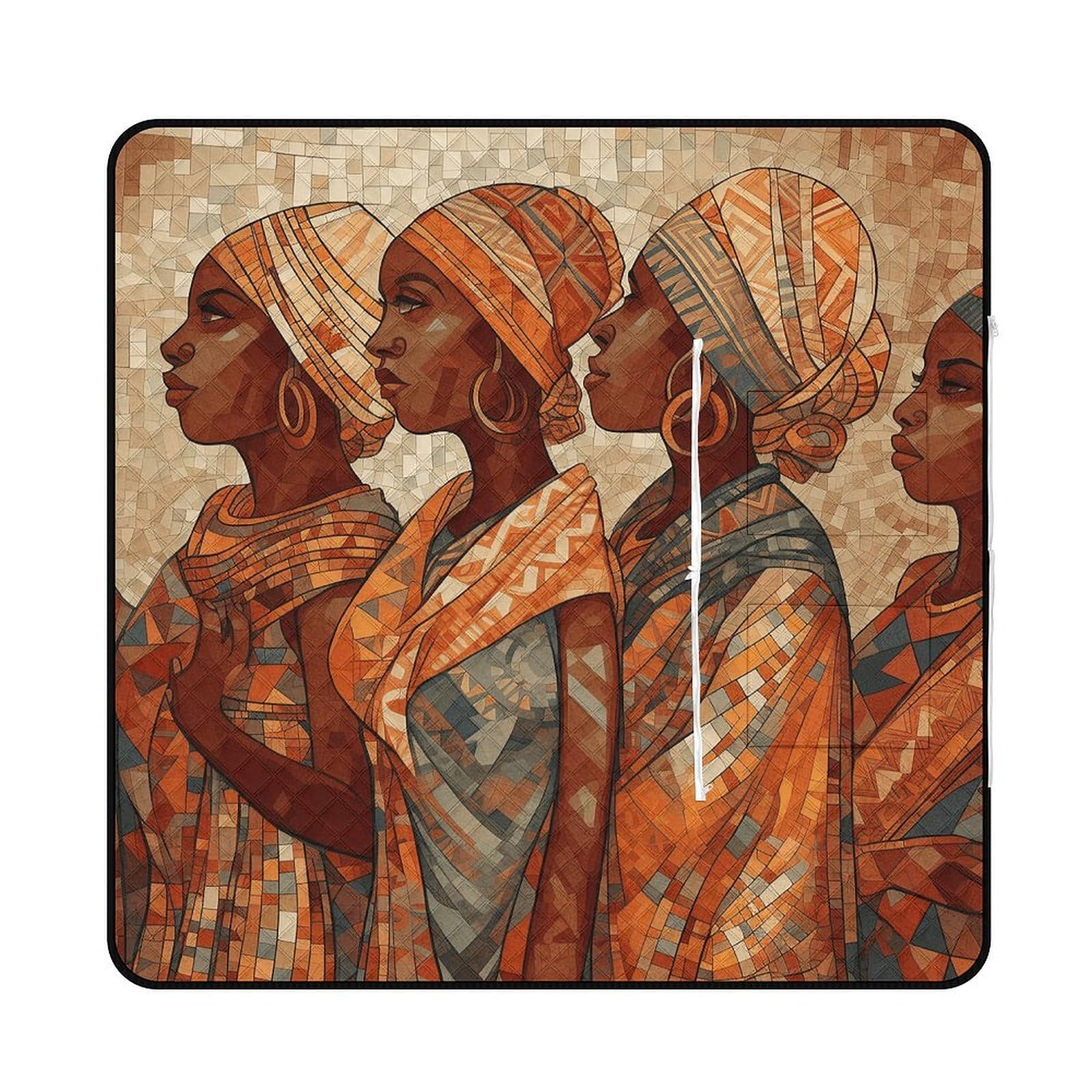 VstaDank Africa Ethnic Pottery Picnic Mat 150x150cm Extra Large Picnic Blanket with Zipper Waterproof Sandproof Beach Blanket Portable Beach Mat Foldable Camping Blankets for Park Grass Lawn Travel