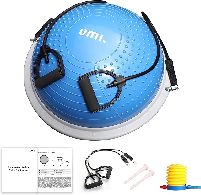 Amazon Brand - Umi Blance Trainer Air Dome Ball with 2 Elastic Strings Handy Pump Balance Board for Strength and Balance Training 60cm in Black Pruple Blue