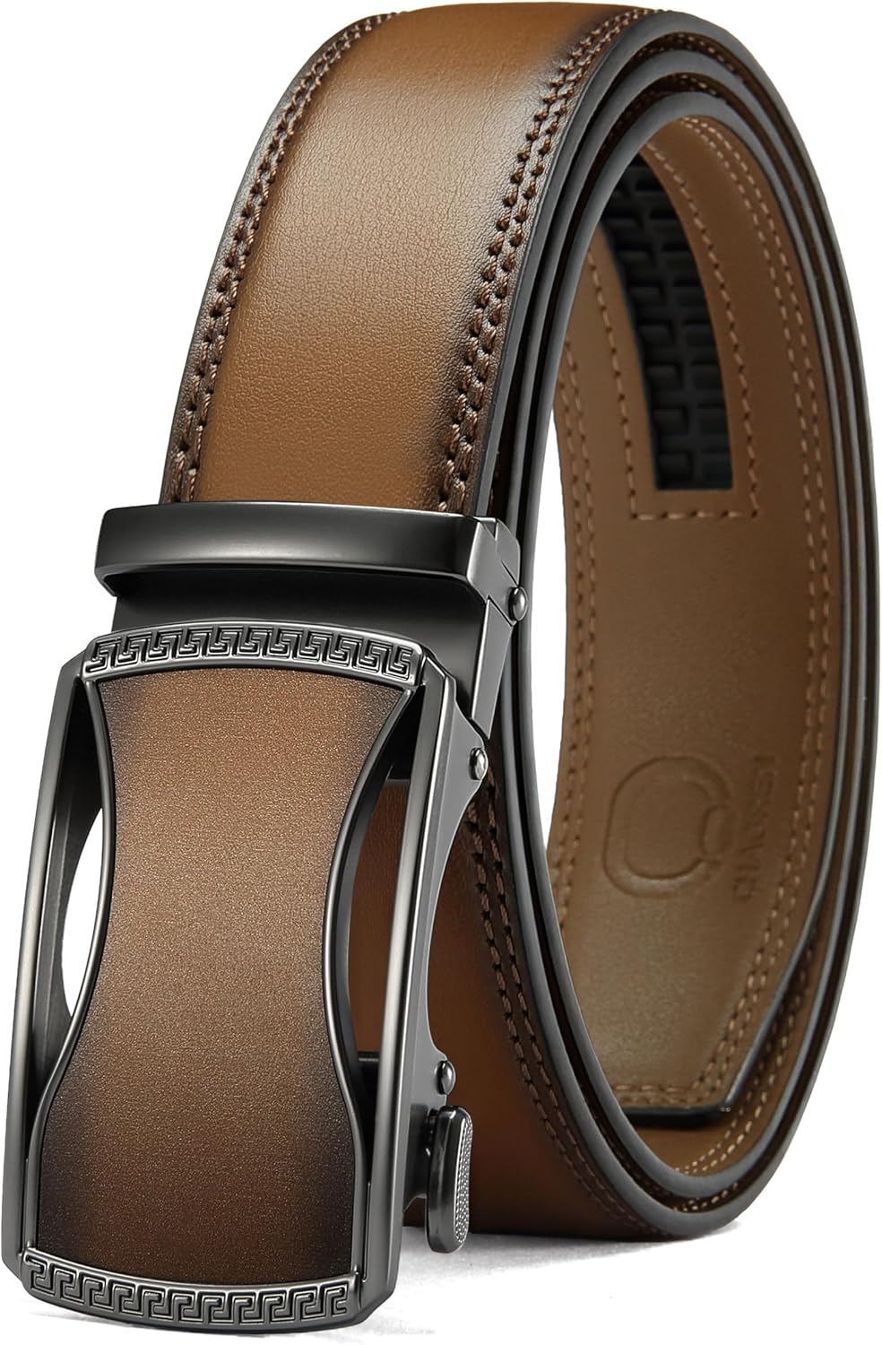  Men's Leather Ratchet Belt - Customizable Fit (35mm) | Smooth Sliding, Precise Micro‑Adjust, Trim to Fit, Dress & Casual Wear, Gift Box