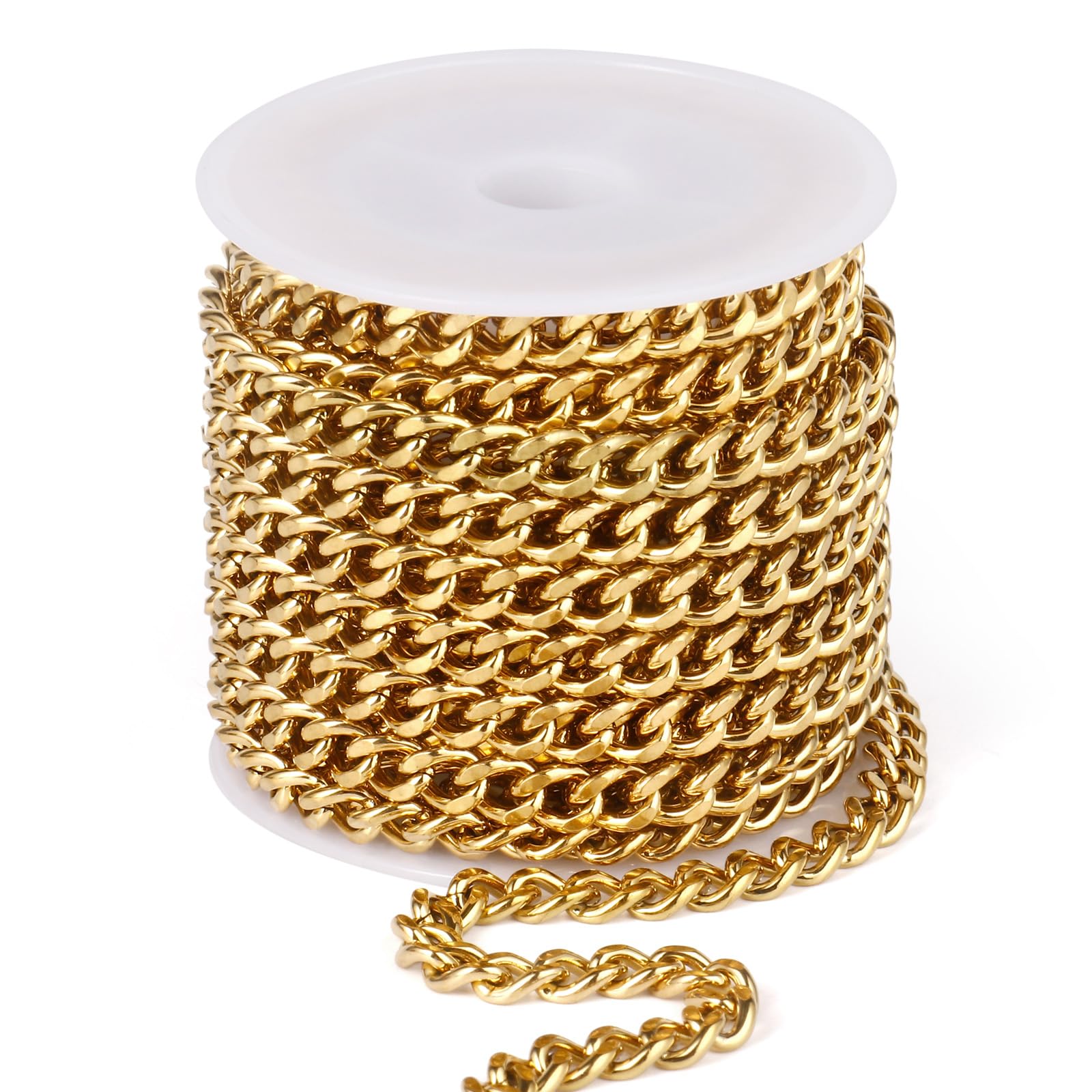 Photo 1 of 16.5FT Gold Stainless Steel Cuban Chain 6MM Link Chain for Jewelry Making