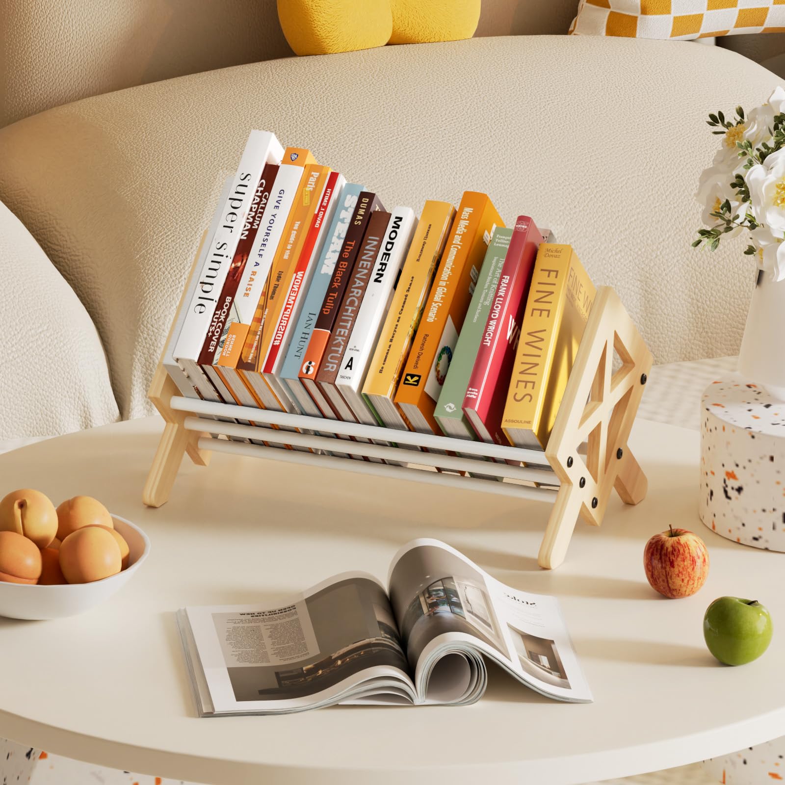 THYGIFTREE Kippbares Bücherregal aus Holz für Wohnzimmer/Zuhause/Büro, Schreibtisch Organizer, Bücherregal-Aufbewahrungsregal zur Präsentation von CDs/Magazine/Books Display